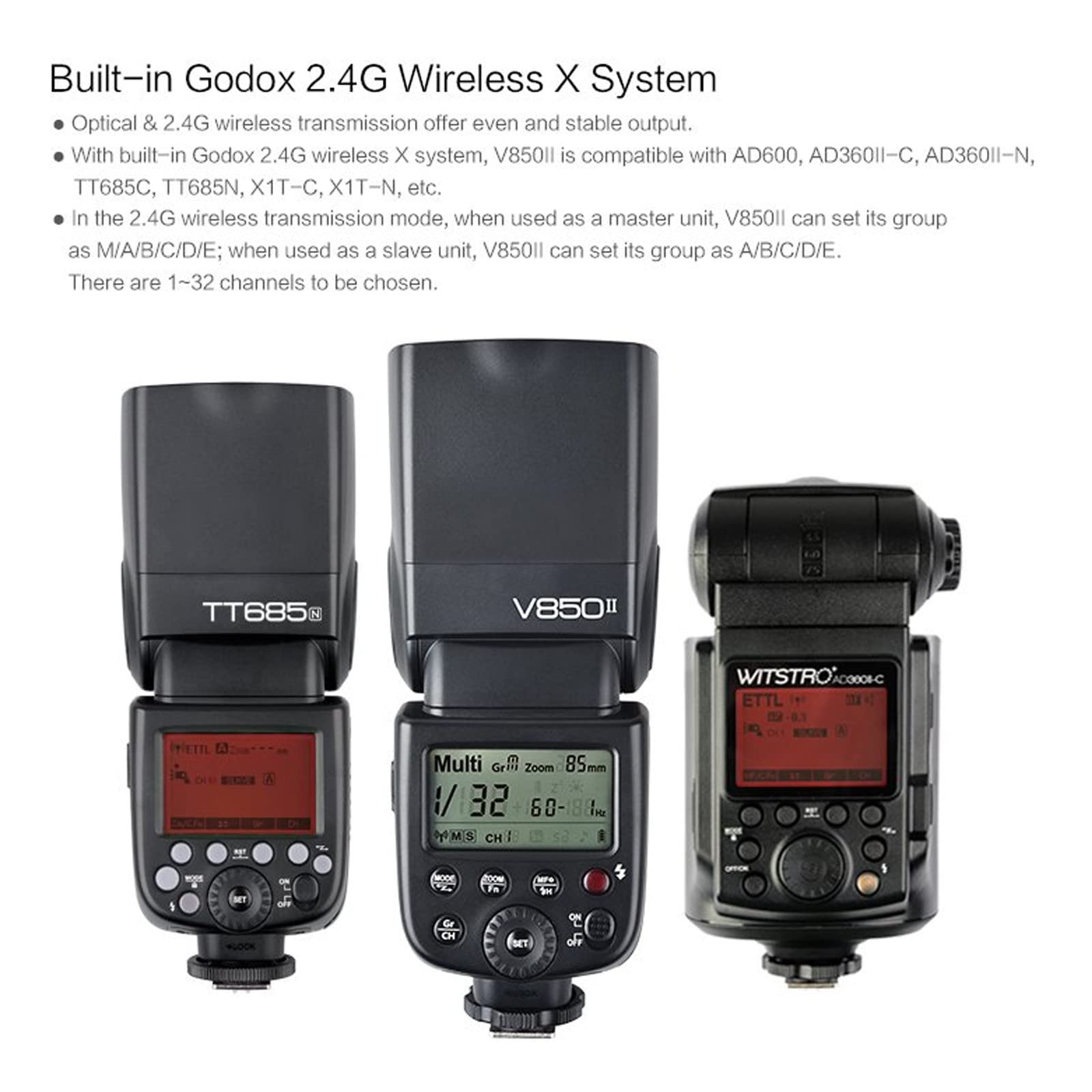 Godox V850II V850 Flash Speedlight for Sony Canon Nikon Cameras - GN60 2.4G HSS 1/8000s with ML-CD15 Diffuser | 650 Full-Power Flashes, 2000mAh Li-ion Battery, 1.5s Recycle Time | Perfect for Portrait, Wedding & Studio Photography