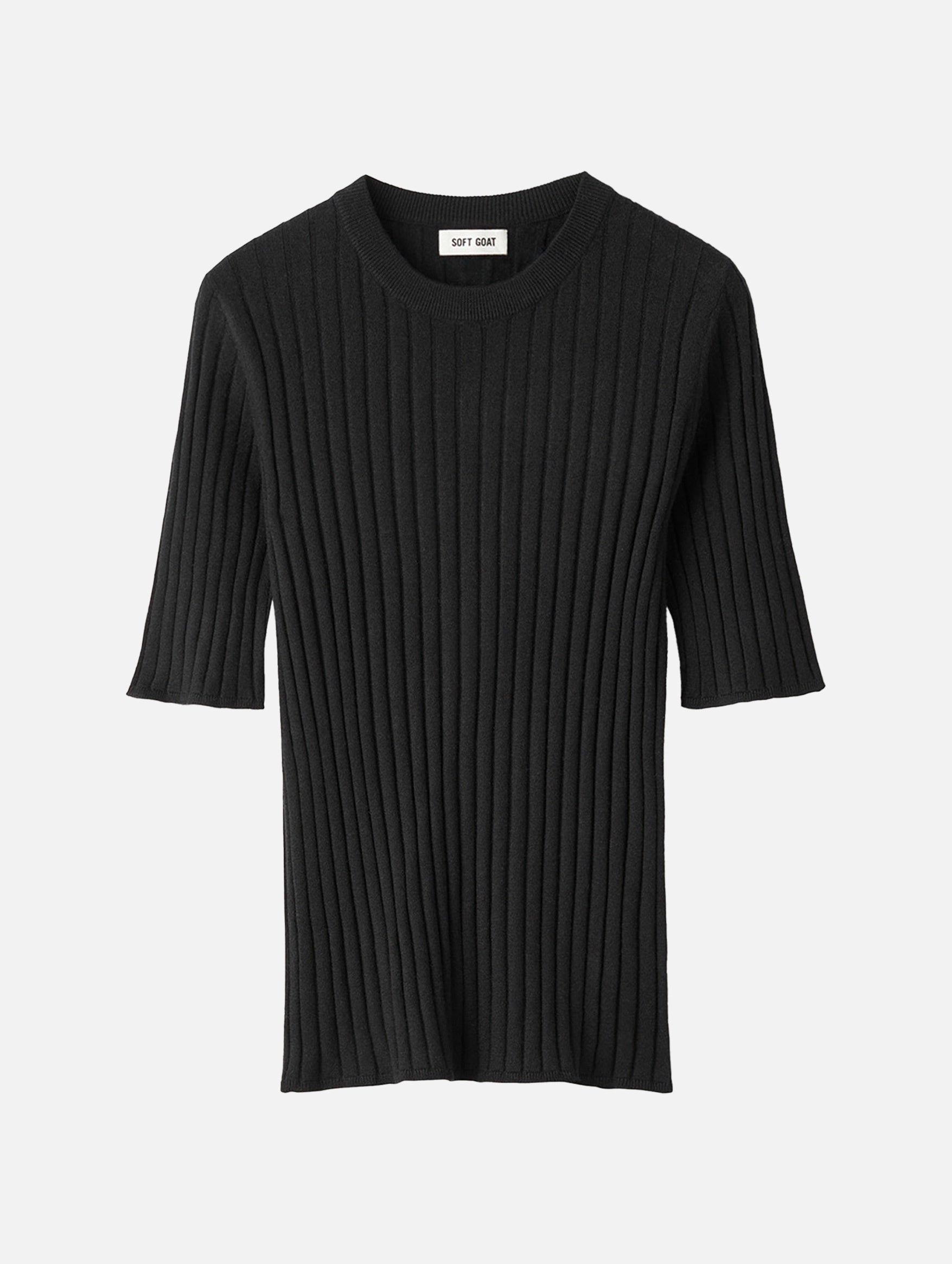 Premium Black Fine Knit Rib T-Shirt for Men & Women - Soft & Comfortable Casual Wear for Everyday Outfits & Layering