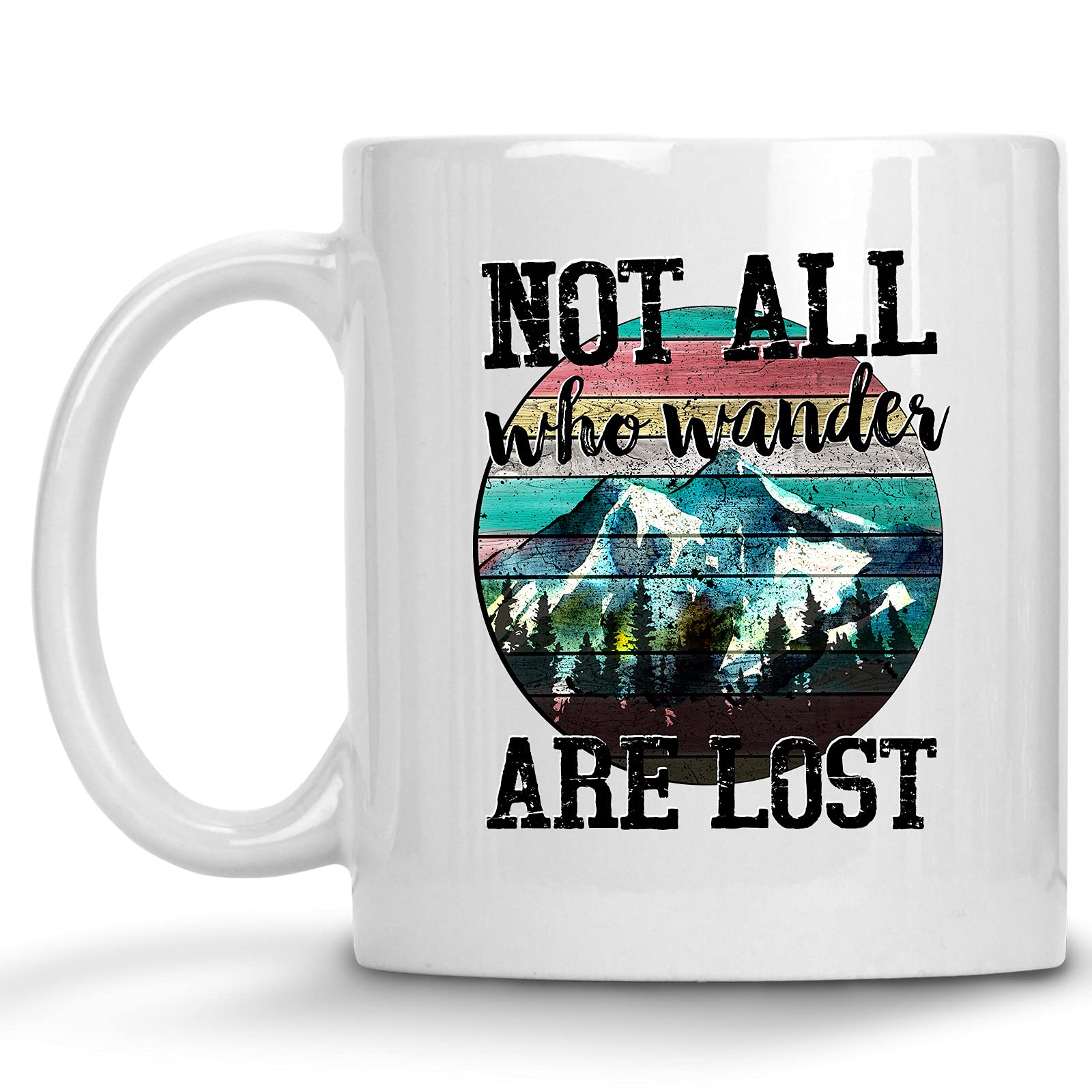 Rustic Watercolor 11 oz Coffee Mug - 'Not All Who Wander Are Lost' Inspirational Travel Gift for Men & Women - Perfect for Camping, Road Trips and Outdoor Adventures