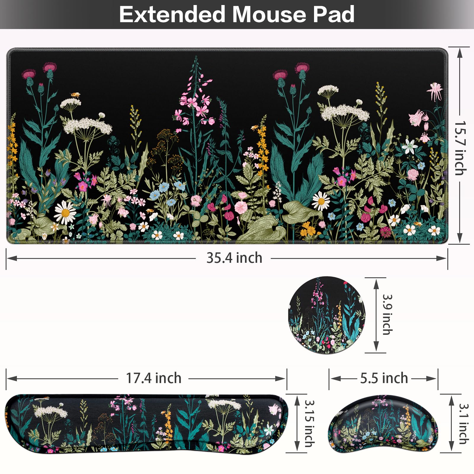 QOMOLAMA 4-in-1 Gaming Mouse Pad Set - 35.4×15.7in Large Mouse Pad with Keyboard & Mouse Wrist Rests, Coasters - Ergonomic, Non-Slip, Waterproof Desk Mat for PC, Laptop, Office & Gaming Setup