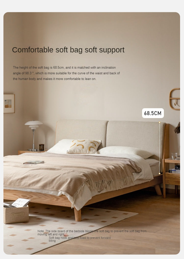 Solid Oak Wood Soft Bed Frame - Queen Size, Natural Wood Finish - Perfect for Master Bedrooms, Guest Rooms & Cozy Home Decor