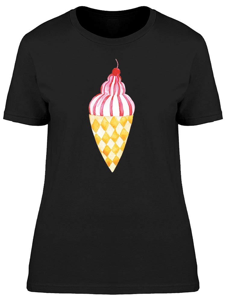 Vintage Watercolor Ice Cream Print T-Shirt for Women - Soft Cotton Casual Tee for Summer Outings & Beach Vacations