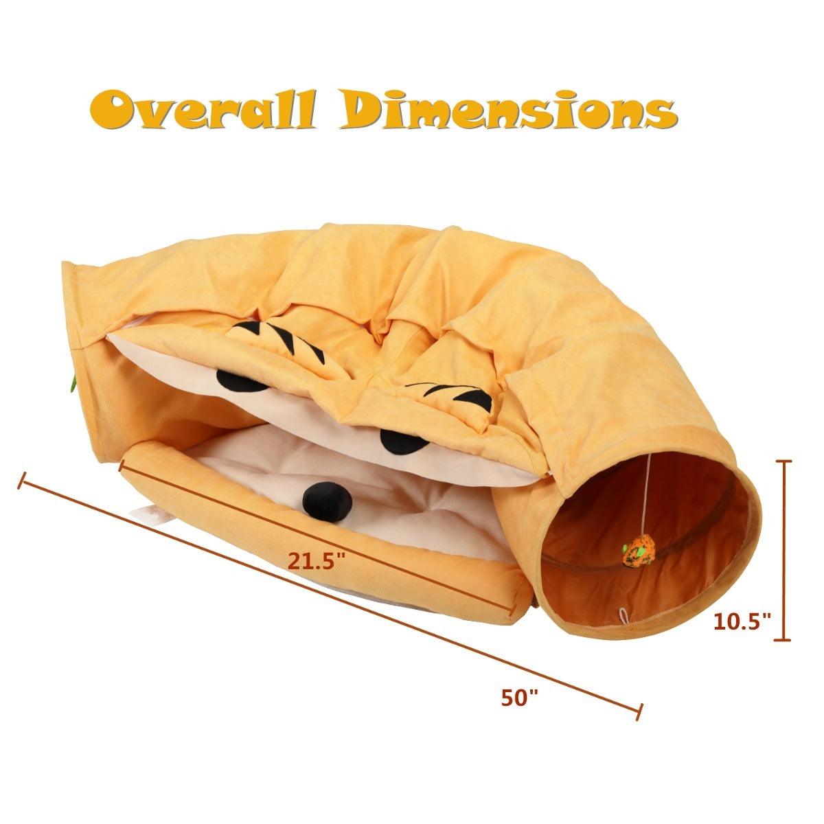 Expandable Cat Tunnel with Cushioned Bed & Teaser Balls - Interactive Play & Nap Space for Indoor Cats - Yellow Pet Nest with Zipper Connection - Feline Toys & Comfort Supplies for Kittens & Adult Cats