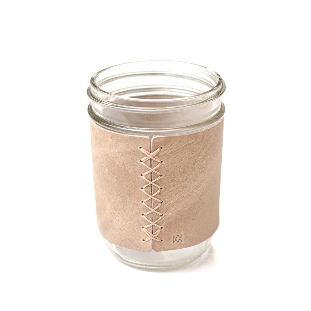 Insulated Leather Mason Jar Sleeve with Glass - Keep Drinks Hot or Cold - Perfect for Coffee, Tea & Outdoor Picnics