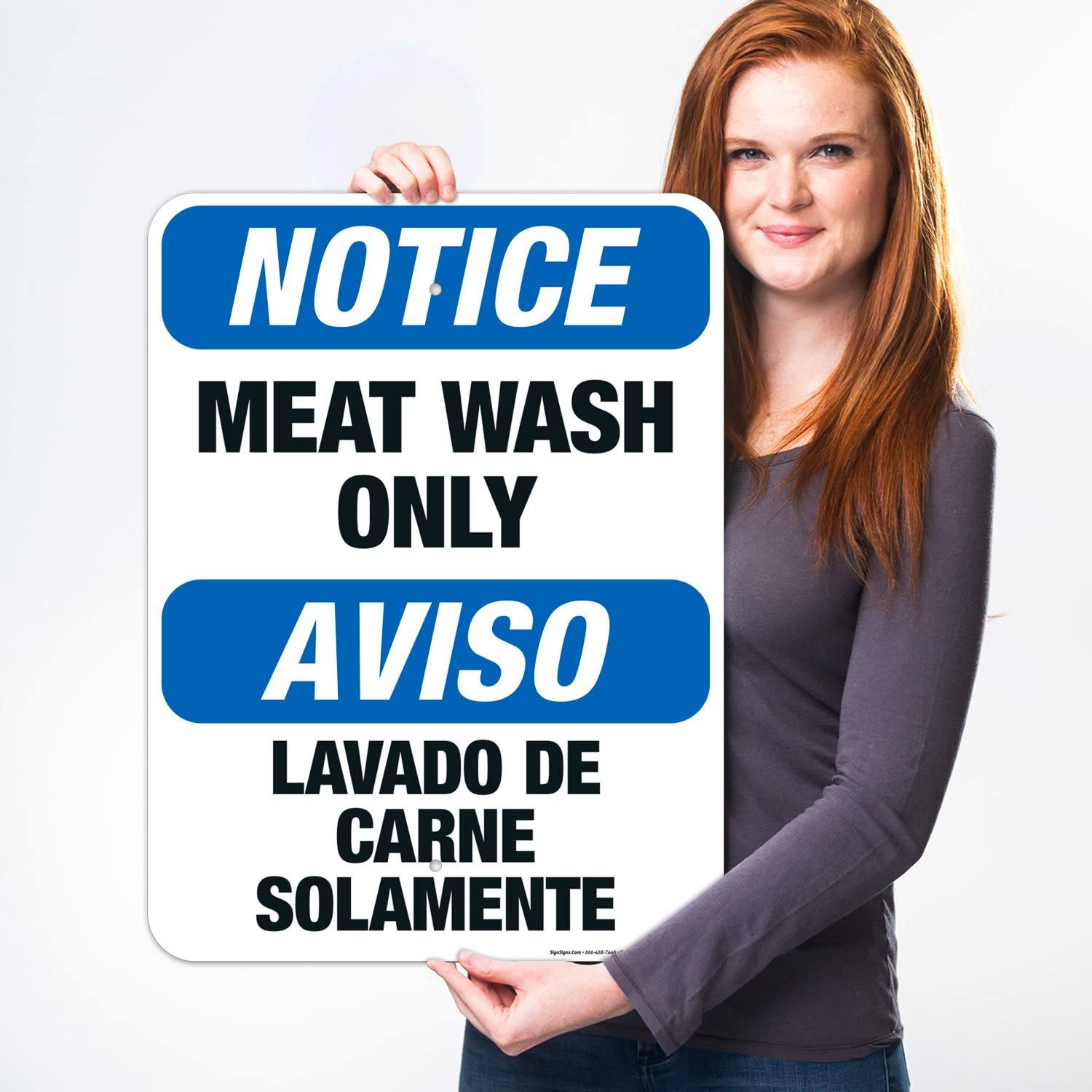 Bilingual OSHA Meat Wash Only Sign - 18x24 Inch Rust-Free .063 Aluminum Sign - Fade Resistant for Indoor & Outdoor Use - Made in USA - Perfect for Restaurants, Kitchens & Food Processing Areas