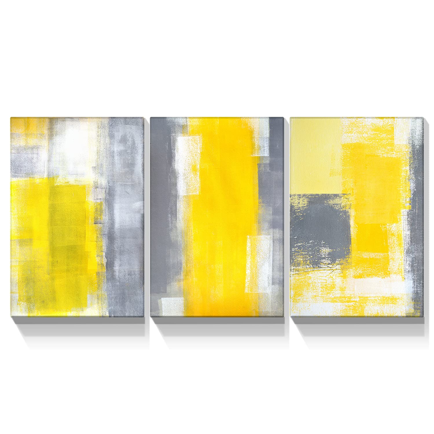 Looife Abstract Canvas Wall Art Set of 3 - 16x24 Inch Yellow & Grey Oil Painting Prints - Modern Ready to Hang Wall Decor for Living Room, Bedroom & Office