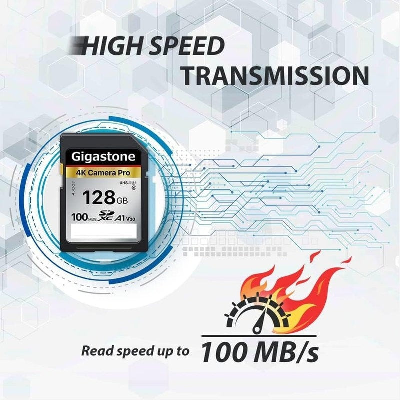 Gigastone 128GB or 256GB SDXC V30 UHS-I Memory Card - High Speed for DSLR Cameras, Drones, and 4K Video Recording