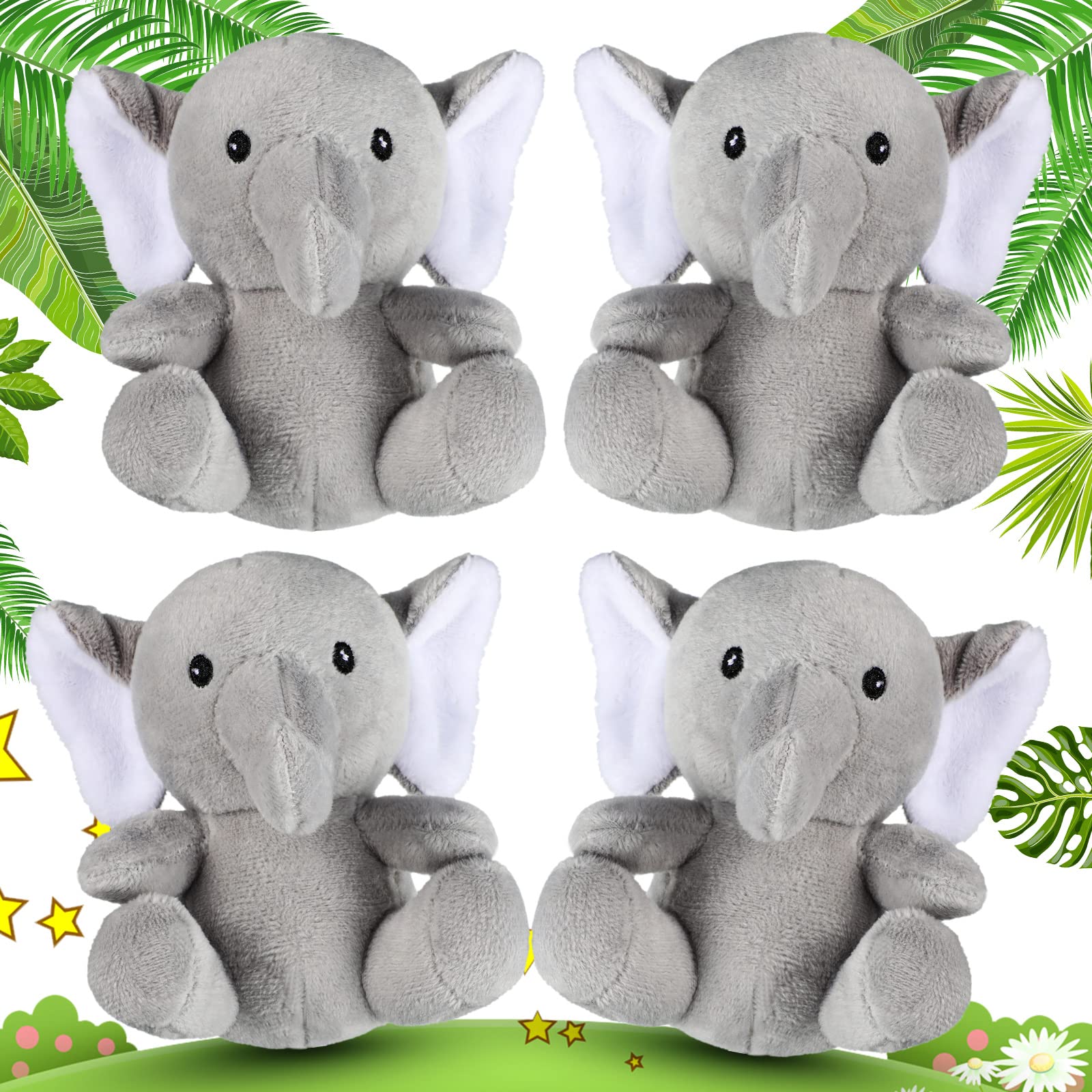 Skylety 4PCS Mini Elephant Stuffed Animals - Soft Cute Plush Toy for Baby Shower, Gender Reveal, Birthday Party Gifts (4 Inch, Grey) | Perfect for Nursery Decor, Kids Room, Carnival Prizes & Toddler Comfort