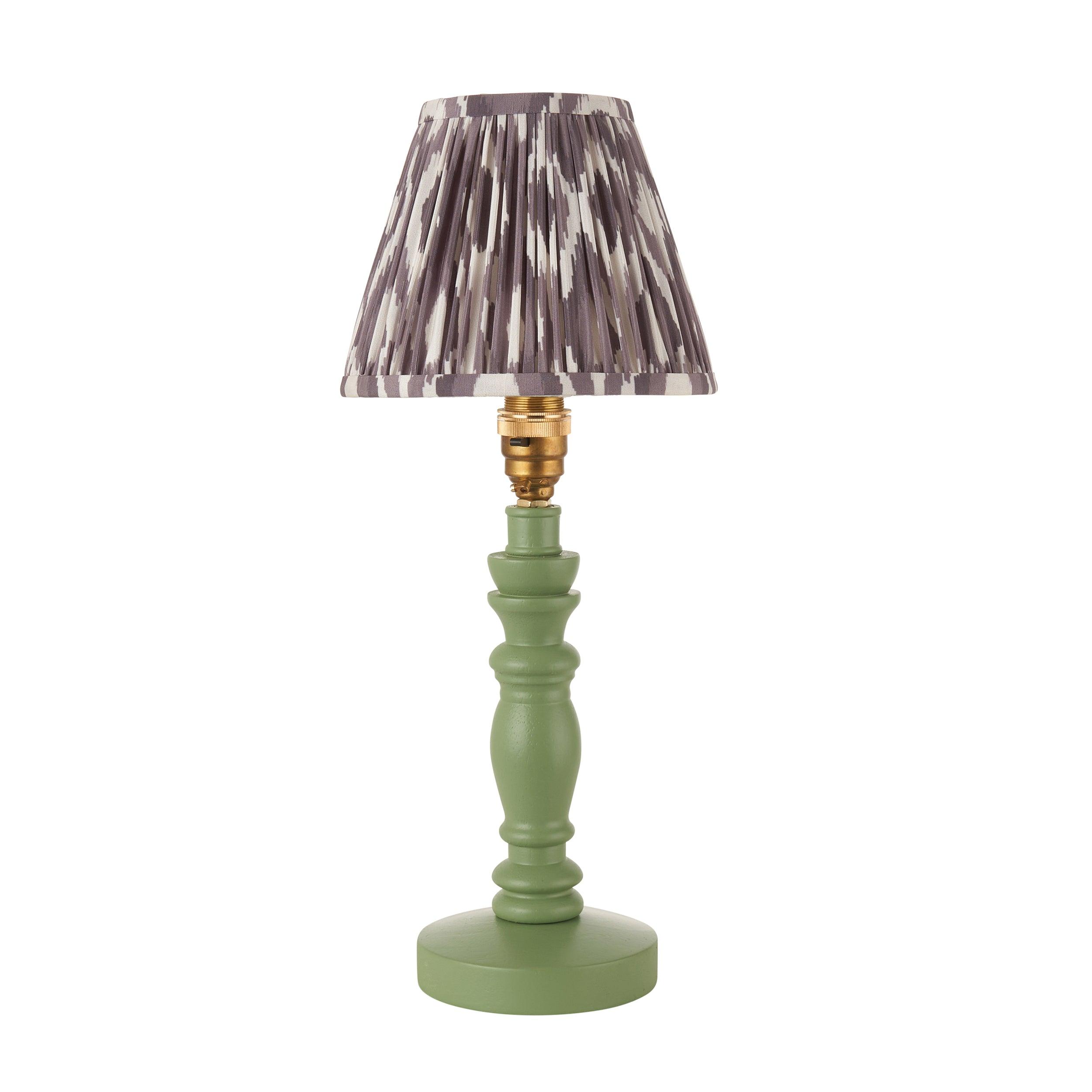 Bibury Green Table Lamp with Ikat 16cm Pearl Grey Shade - Modern Home Office Lighting for Bedroom, Living Room, and Study Desk Decor