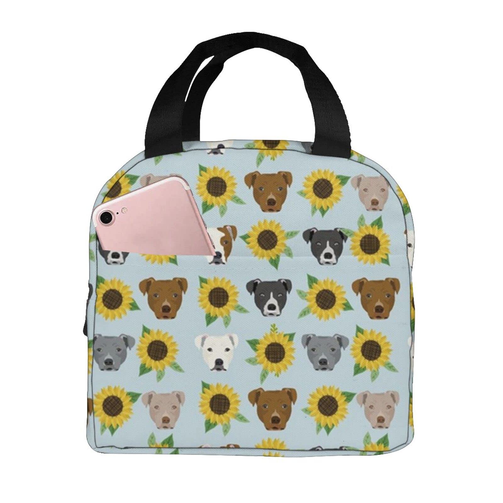 Pitbull Sunflower Dog Head Insulated Lunch Bag - Reusable Tote Lunch Box for Women & Men - Perfect for Work, School, Picnics & Outdoor Activities