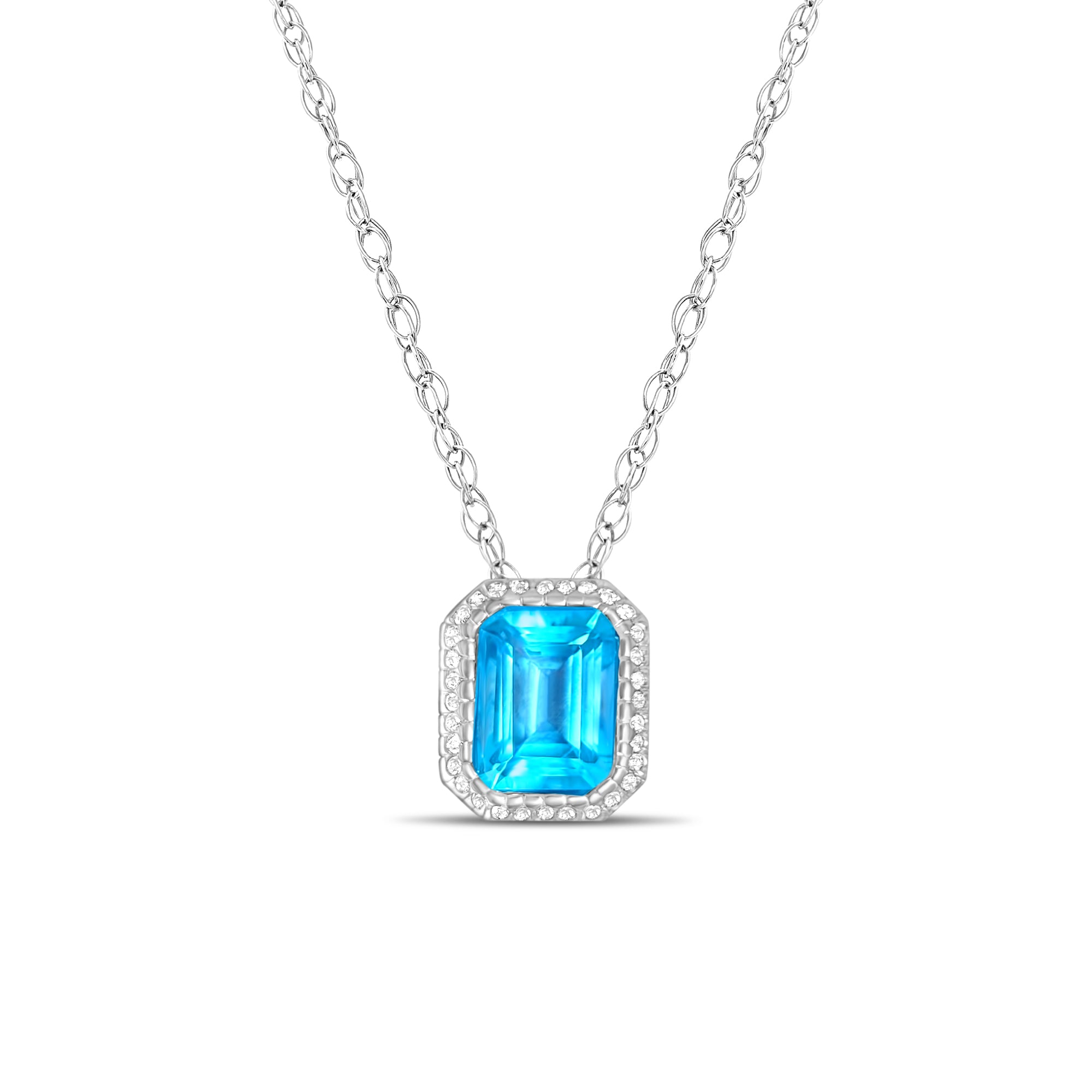 Emerald Cut Blue Topaz Diamond Halo Necklace 16.64cttw 14k White Gold - Elegant Jewelry for Weddings, Anniversaries & Special Occasions