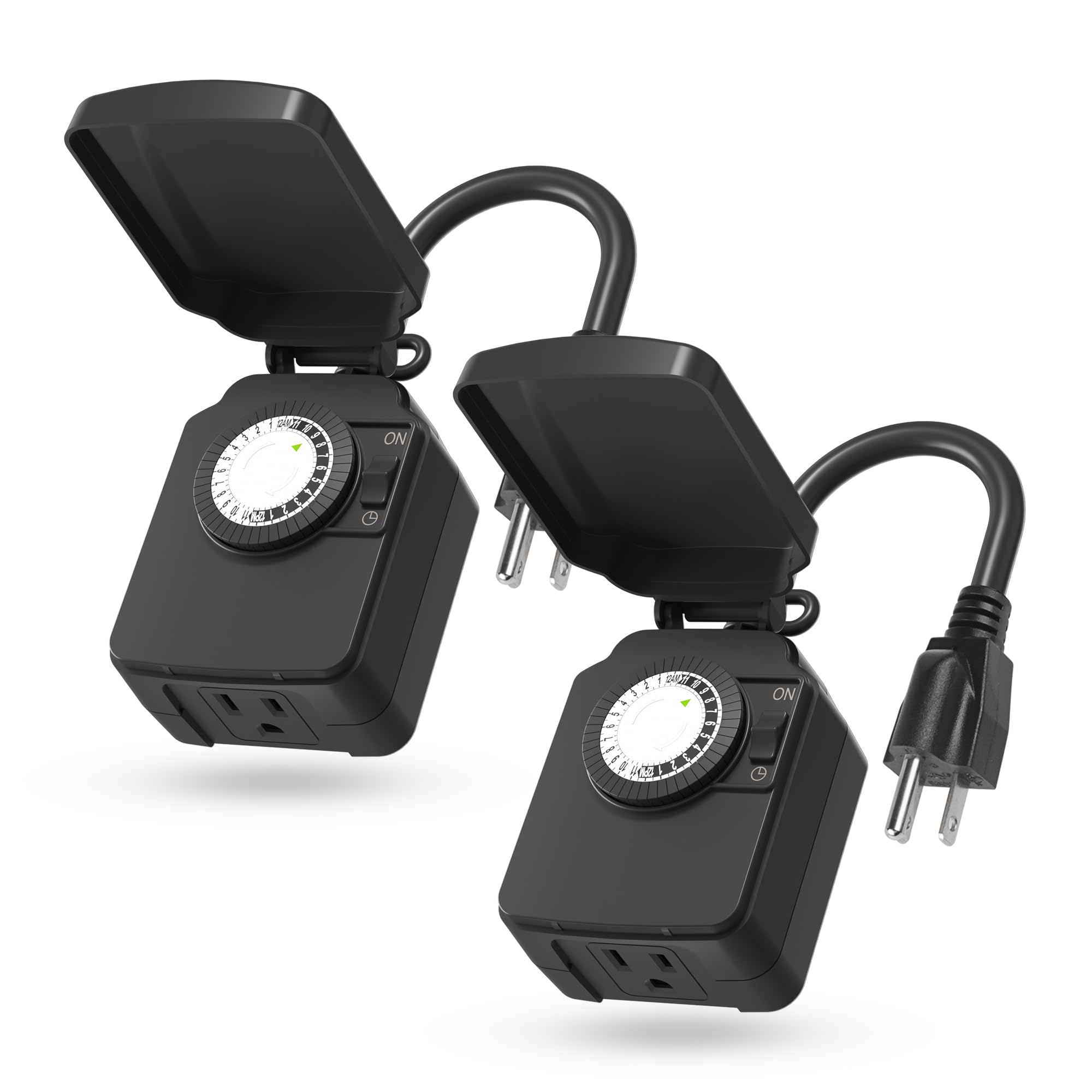 BN-LINK 24-Hour Heavy Duty Outdoor Timer Plug (2 Pack) - Waterproof Mechanical Light Timer with Grounded Outlet for String Lights, Halloween Decor, Christmas Lights & Outdoor Decorations - 15A 1/2HP - Perfect for Patio, Garden, Yard & Holiday Lighting