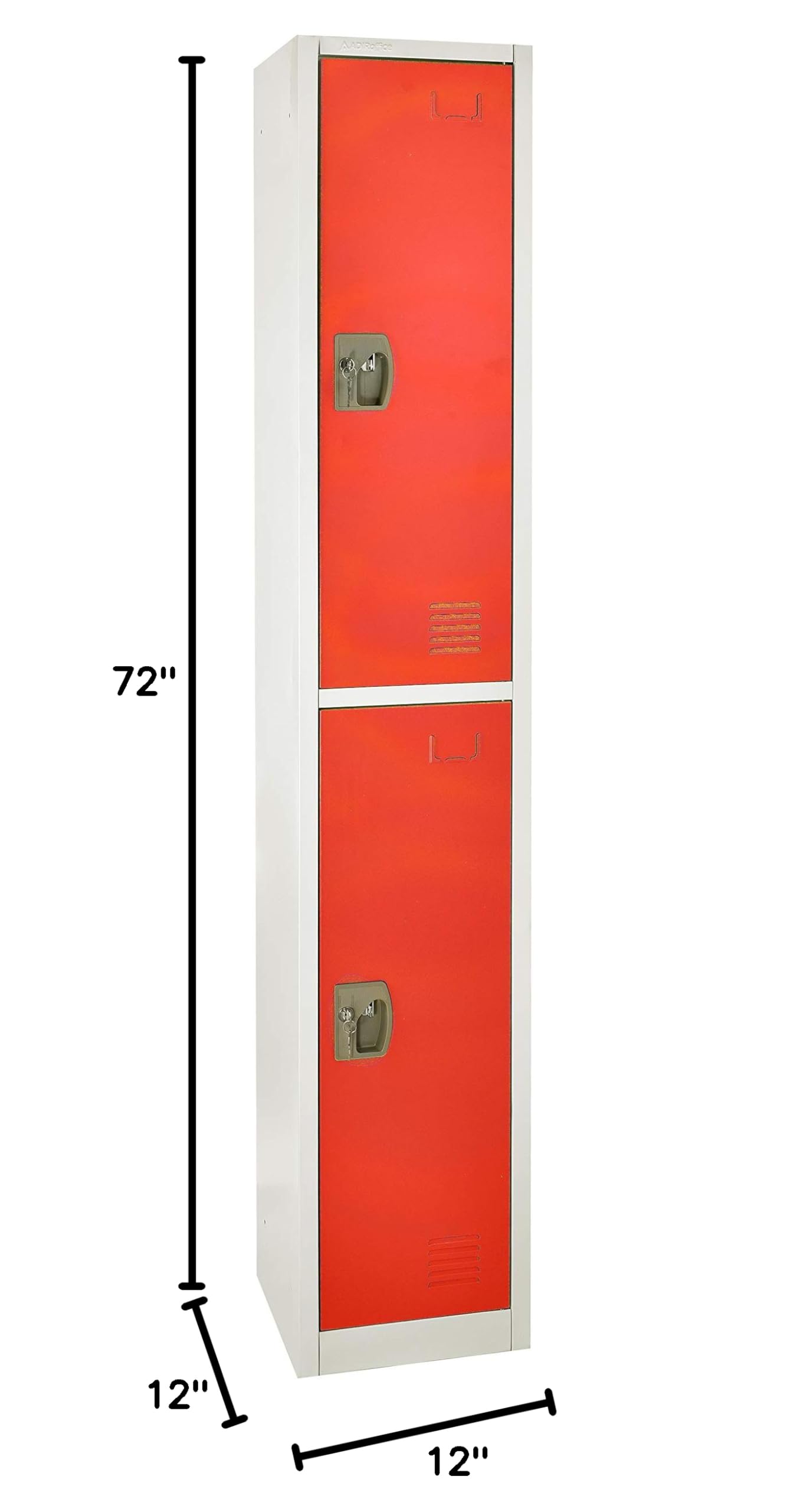 AdirOffice Large 2-Door School Locker with Hooks - Heavy Duty Metal Storage Cabinet for Garage, Office, Classroom & Dorm Organization (Red) - Perfect for Storing Sports Gear, Tools & School Supplies