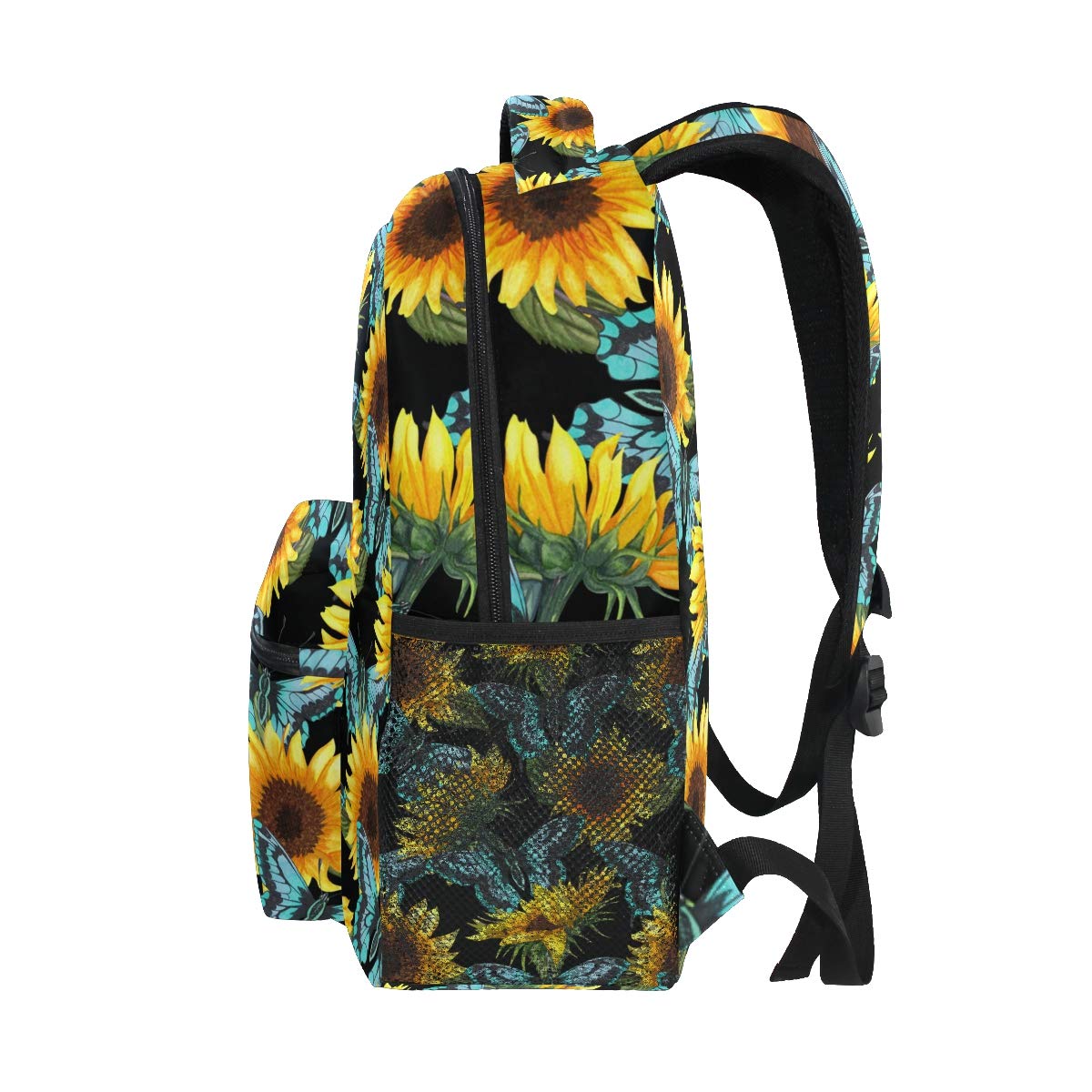 Sunflower Floral Laptop Backpack - Waterproof Blue Butterfly Design with Yellow Flowers | College Student Bookbag, Casual School Bag for Teens & Adults | Perfect for Travel, Work & Daily Commute