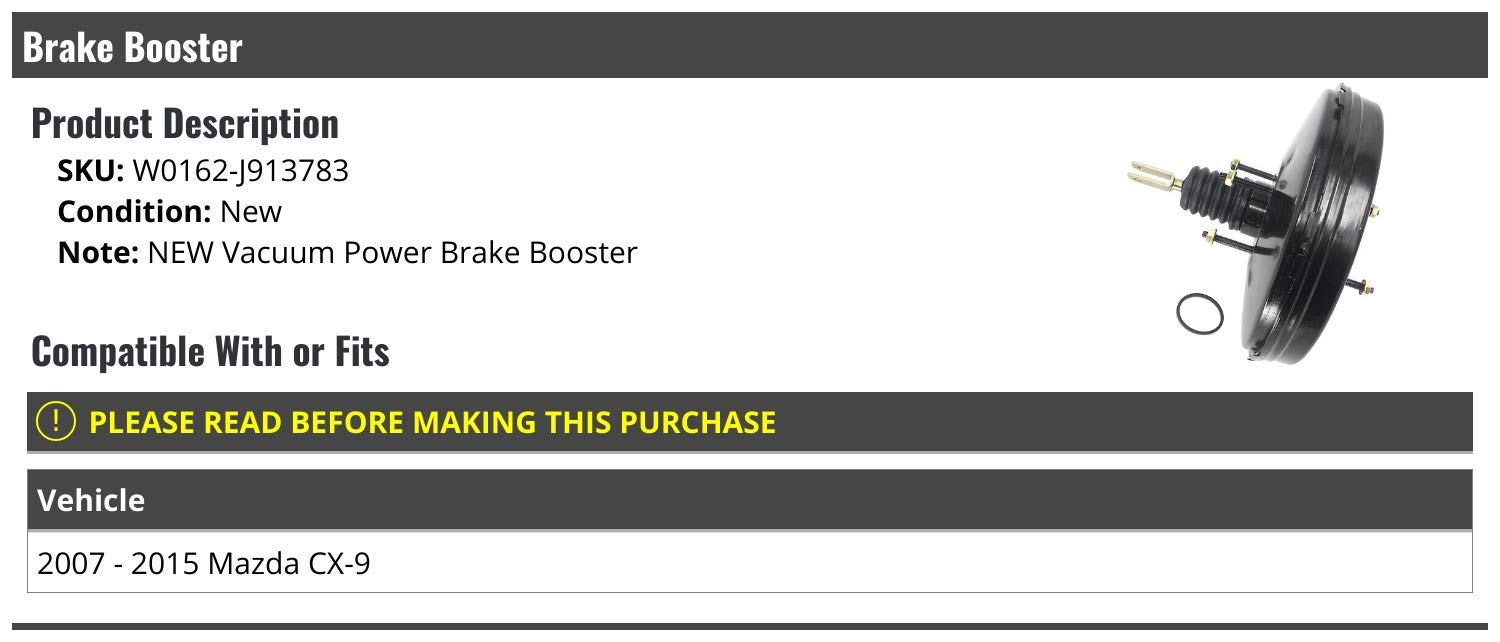 High-Performance Vacuum Power Brake Booster for 2007-2015 Mazda CX-9 - Enhanced Braking System for Safe Driving in City & Highway Conditions