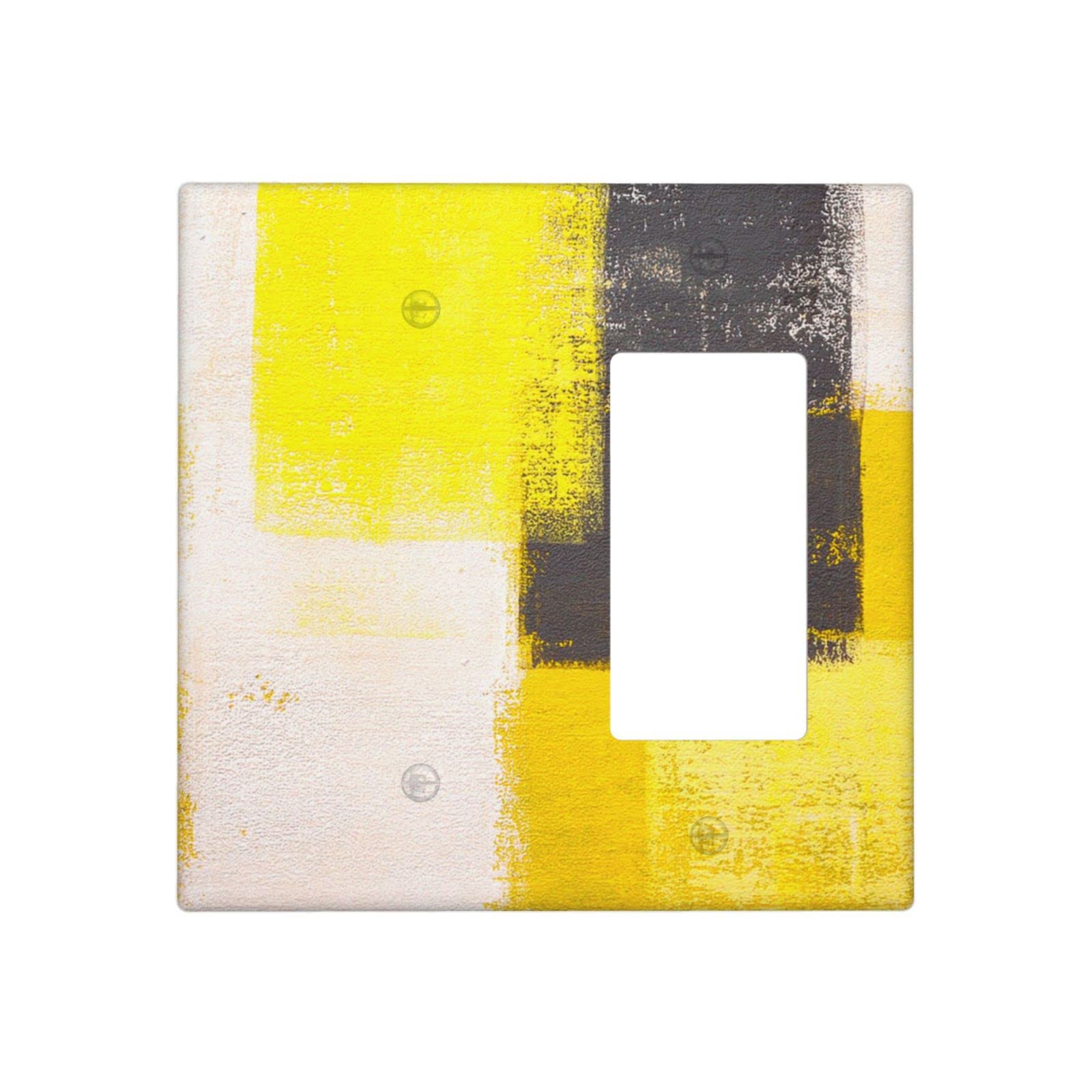 Abstract Beige Yellow Grey Light Switch Cover - Decorative 2 Gang Blank Rocker Wall Plate - Funny Light Switch Faceplate 4.5