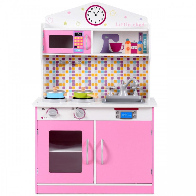 Wooden Pretend Play Kitchen Set for Kids - 12-Piece Cookware Toy with Utensils, Toddler Cooking Playset, Gift for Girls & Boys (Pink) - Perfect for Imaginative Play & Early Learning