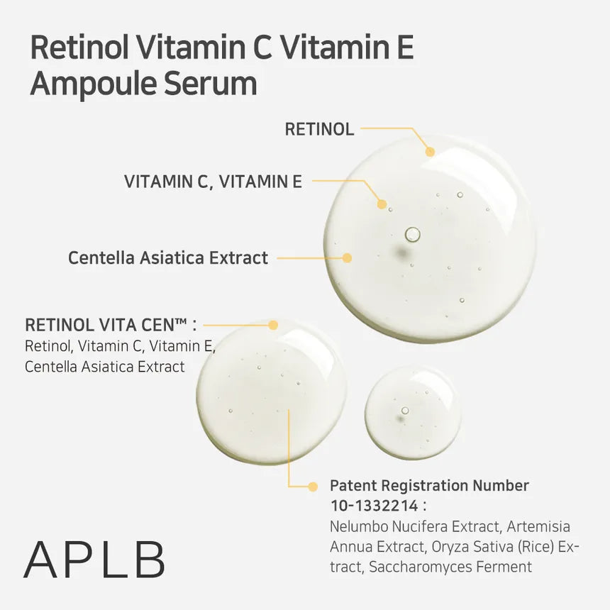 APLB Retinol Vitamin C Vitamin E Ampoule Serum 40ml - Anti-Aging Face Serum for Wrinkles & Brightening - Perfect for Night Skincare Routine & Daily Hydration