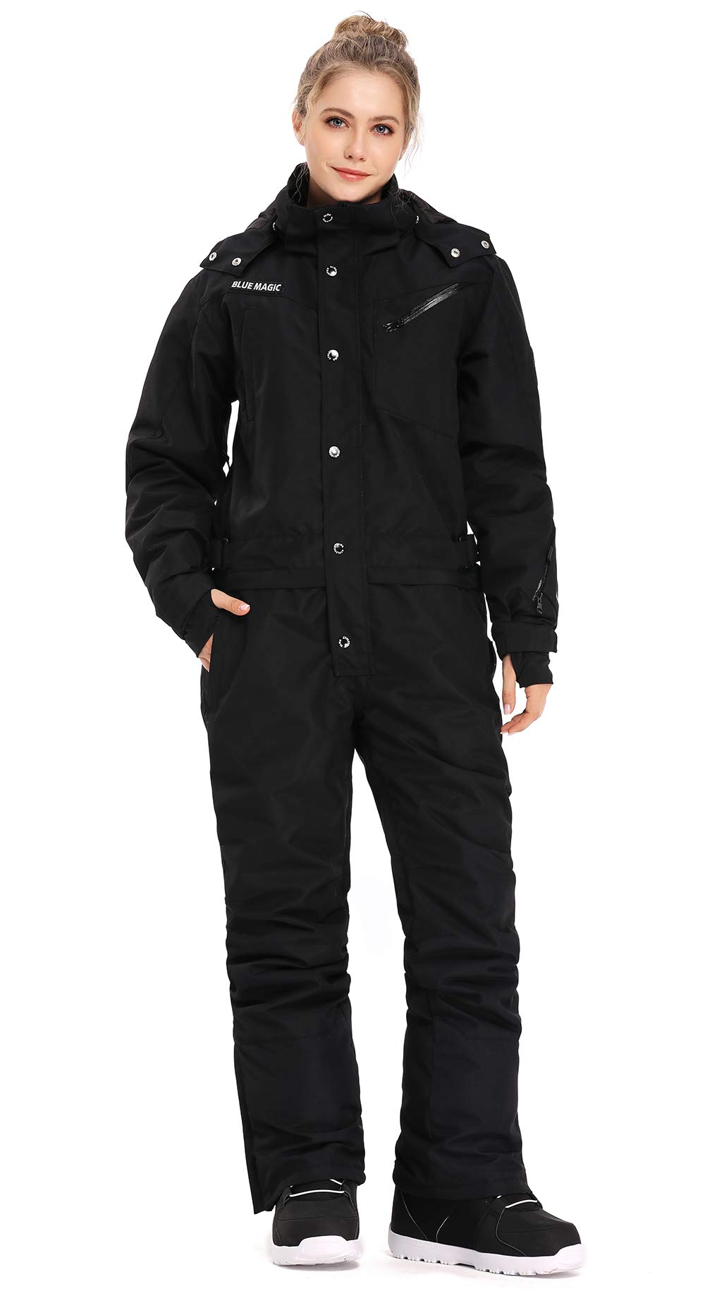 Bluemagic Women's Waterproof Snowsuit One-Piece Ski Suit - Winter Snowboarding Jumpsuit with Hood for Skiing, Snowboarding & Outdoor Activities