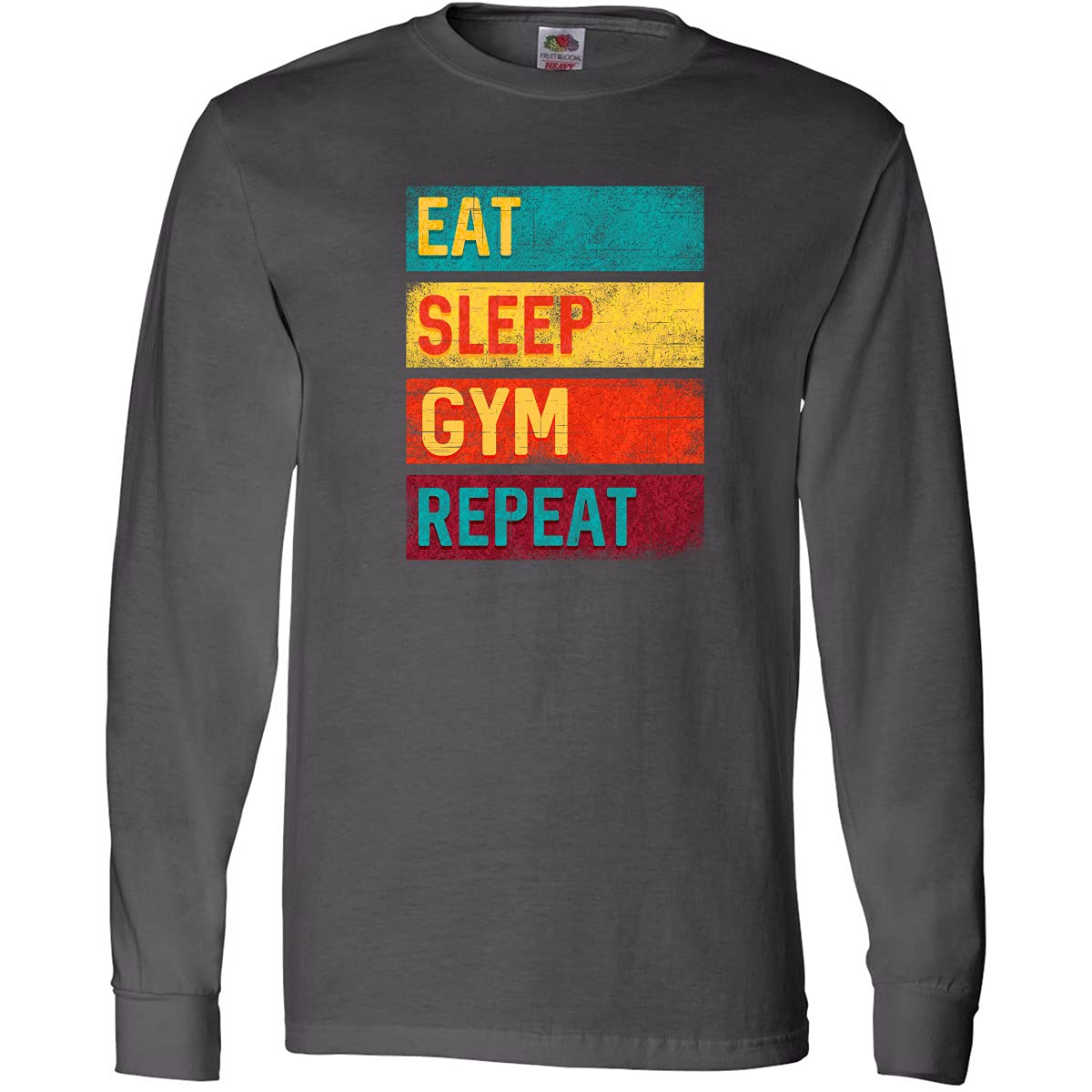 Inktastic Fitness Eat Sleep Gym Repeat Long Sleeve T-Shirt for Women & Men - Workout, Running, Gym, Yoga & Casual Wear