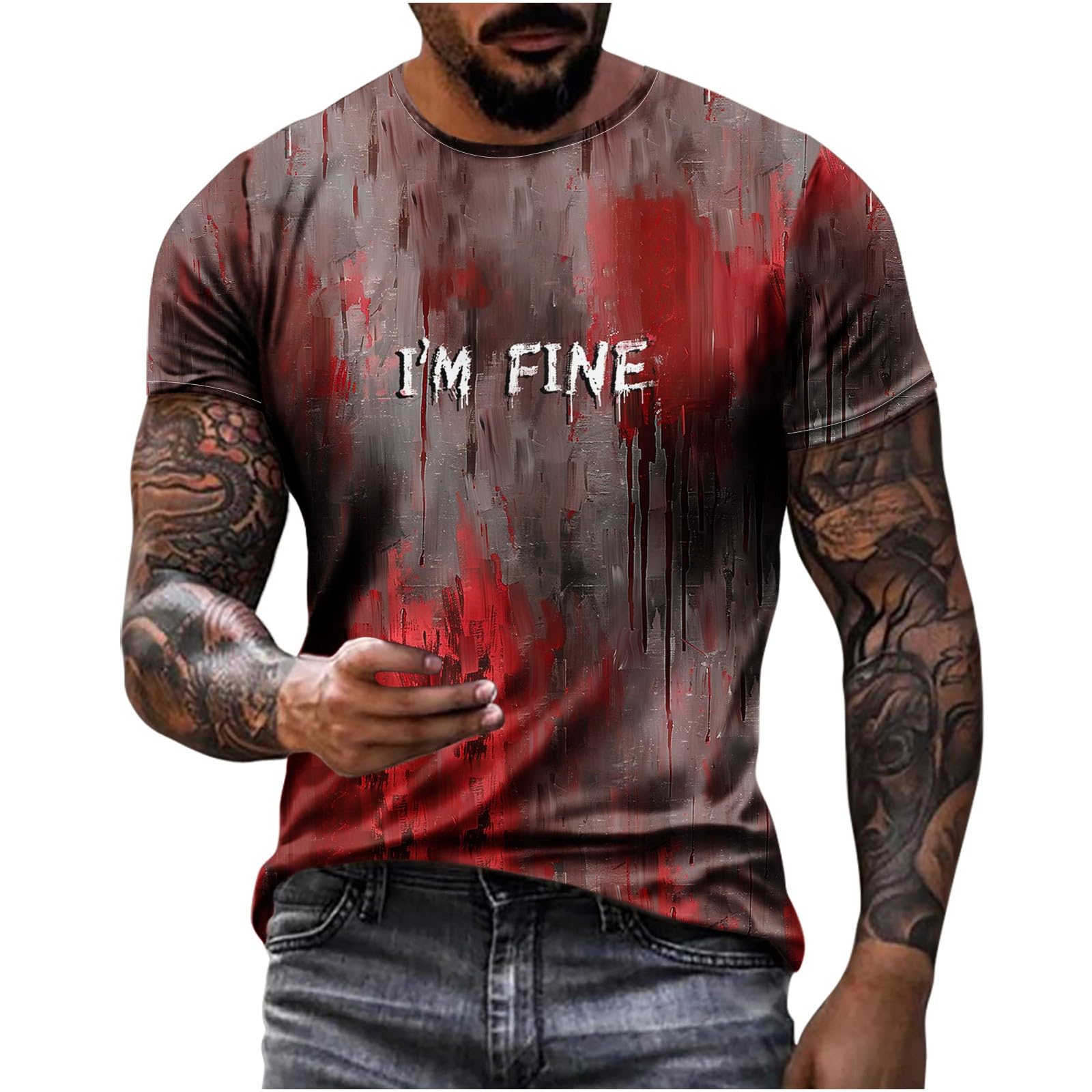 Men's Halloween Bloody Graphic T-Shirts - Short Sleeve Funny Horror Novelty Tees for Costume Parties & Spooky Events