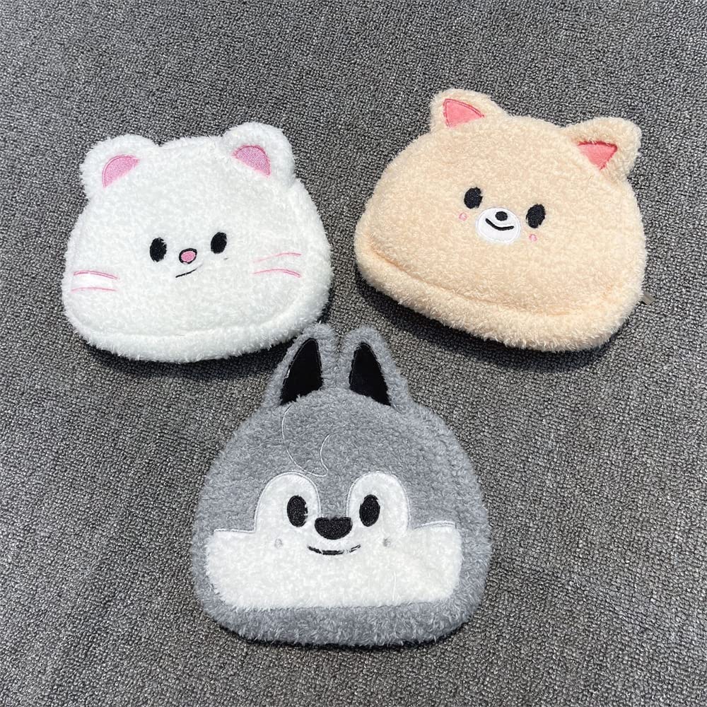 Stray Kids KPOP Official SKZOO Coin Purse - Cute Fluffy Wolfchan Jiniret Bbokari Pouch for Storage, Cosmetics & Accessories + Free Keychain - Perfect for Kpop Fans, Gift & Daily Use