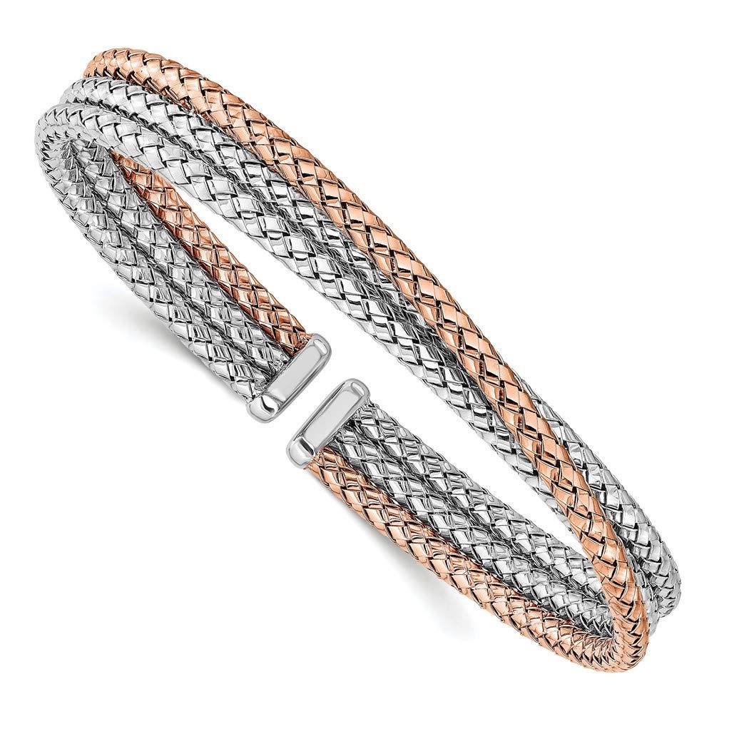 925 Sterling Silver & Rose Gold Plated Stackable Bangle Bracelet for Women - Elegant Cuff Jewelry Gift Set for Everyday Wear, Date Night & Special Occasions