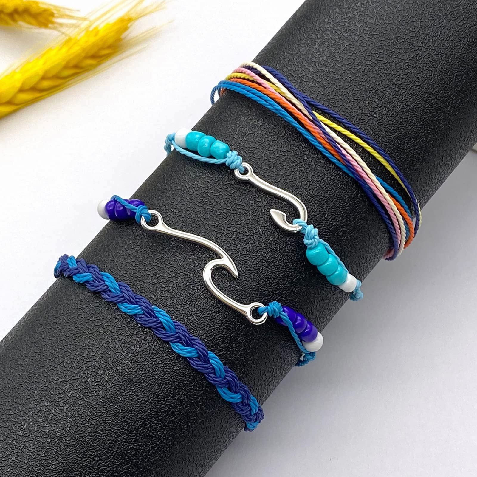 Trendy Blue String Friendship Bracelets for Women - Boho Style Adjustable Anklets & Wristbands - Perfect Christmas Gifts, Summer Accessories & Stocking Stuffers (Great for Beach Parties, Festivals & Everyday Boho Fashion)