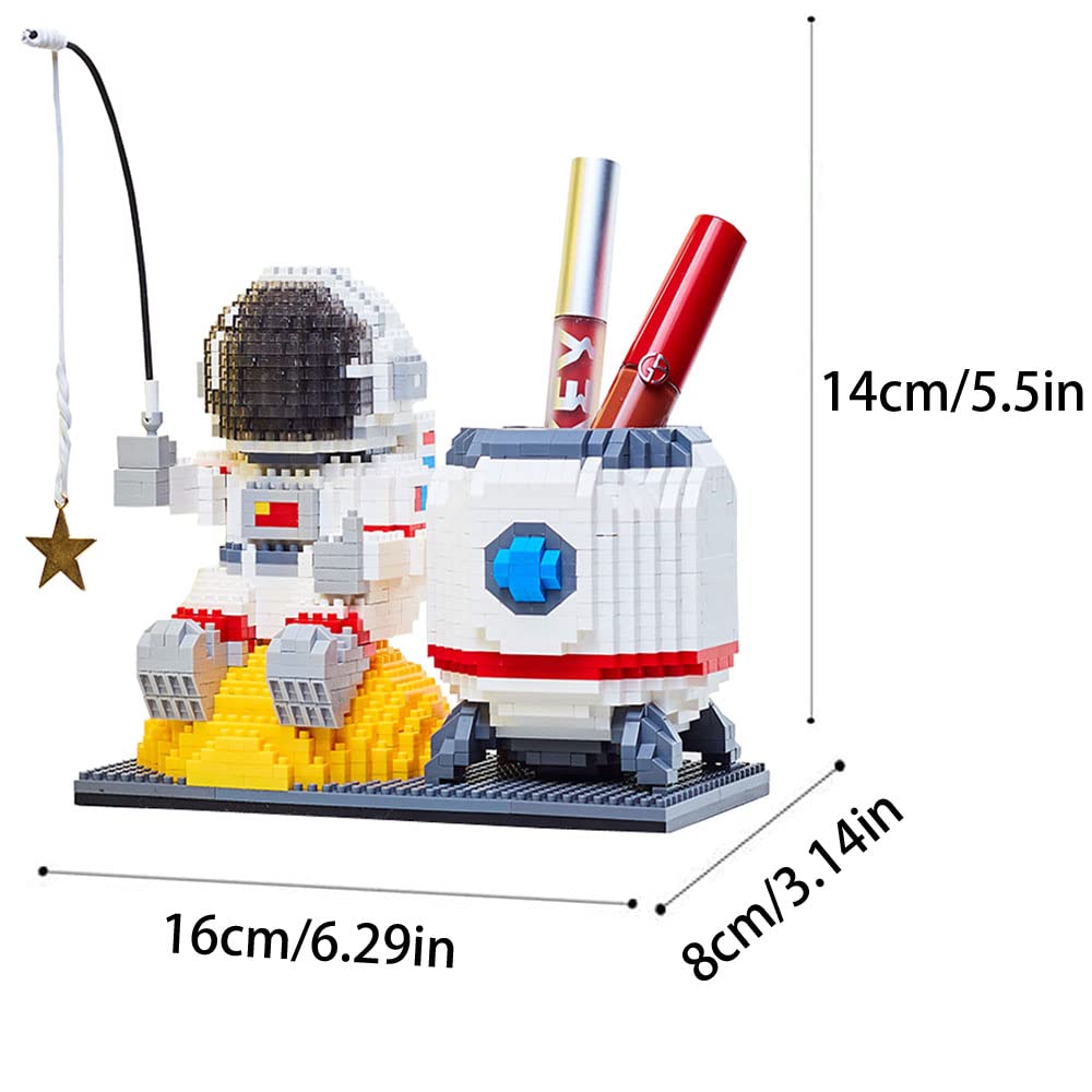 1588PCS Astronaut LED Building Blocks Set - Micro Building Kits for Adults with Light-Up Display - Creative Office Pen Holder & Space-Themed Desk Decor