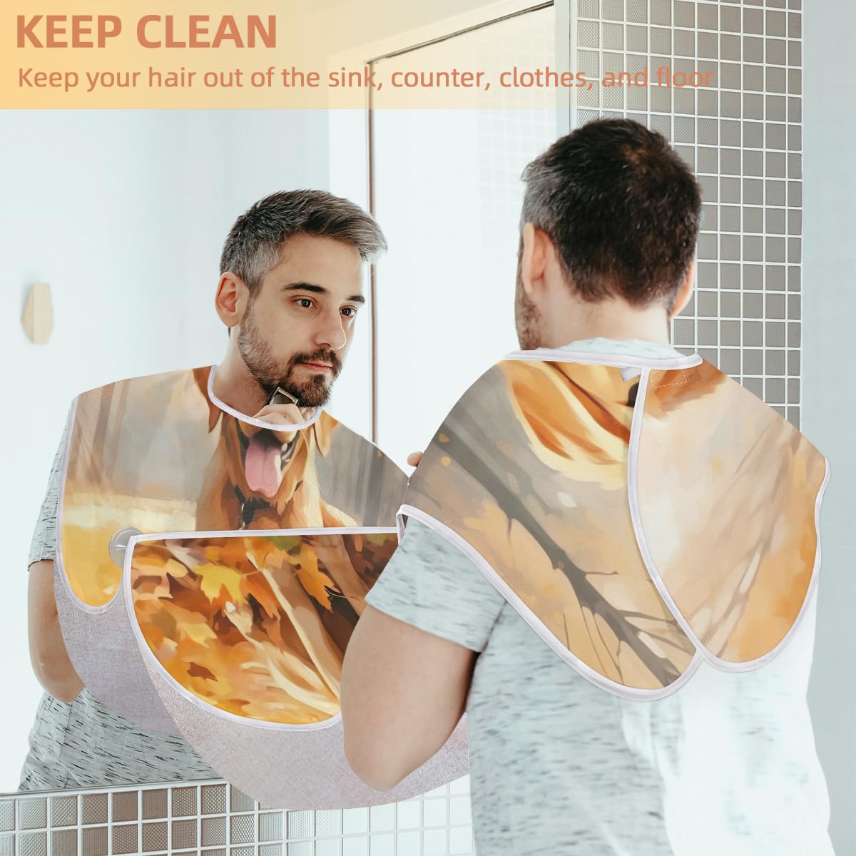 Fallen Leaf Dog Beard Shaving Bib for Men & Women - Waterproof Hair Dye Apron, Makeup Cape & Barber Accessories - Perfect for Beard Trimming, Haircut, Salon Styling & Home Grooming (Great Gift for Barbers & Pet Owners)