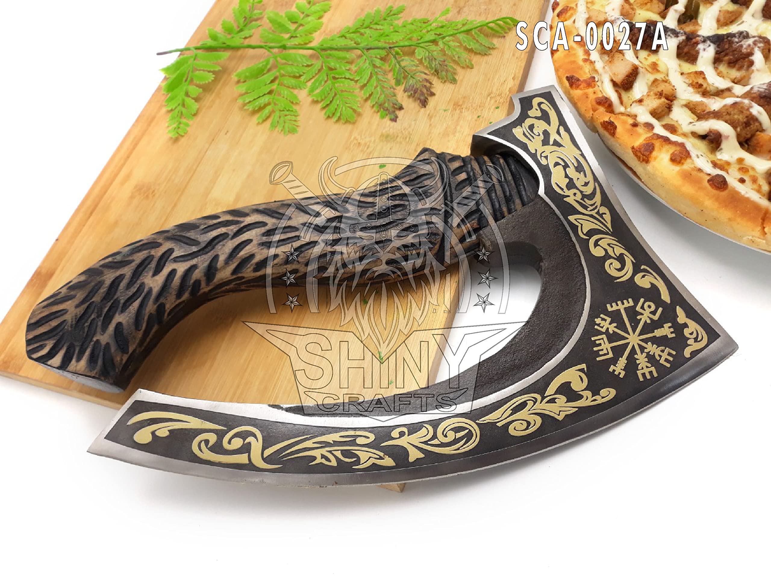 Authentic Viking Axe with Golden Etching - Medieval Berserker Battle Axe with Leather Sheath - Perfect for LARP, Cosplay & Historical Reenactment - Unique Gift for Men & Norse Mythology Enthusiasts