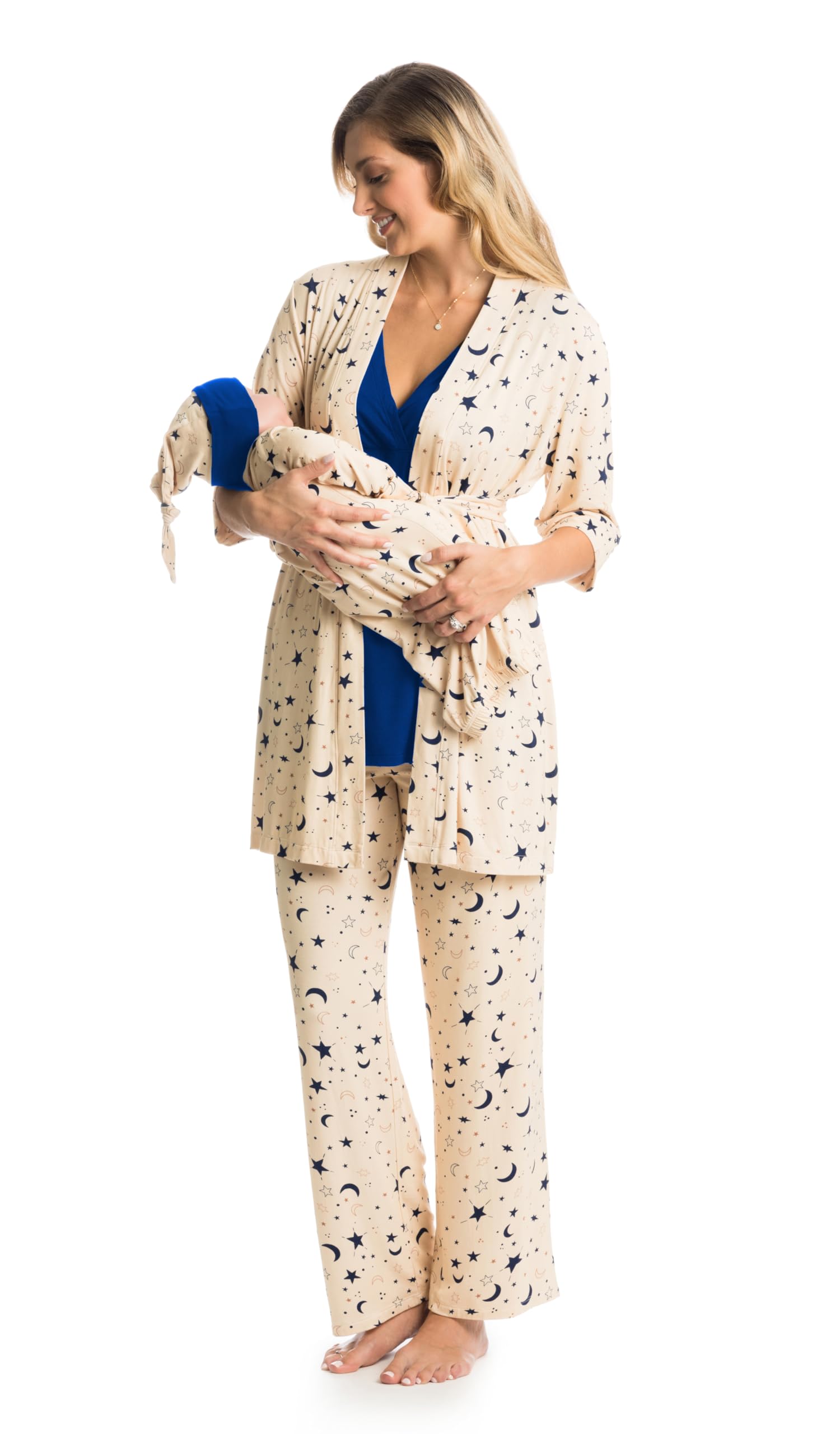 5-Piece Maternity & Nursing Pajama Set for Women - Soft Cotton Breastfeeding Sleepwear for Mom and Baby - Perfect for Pregnancy, Postpartum & Nursing Comfort