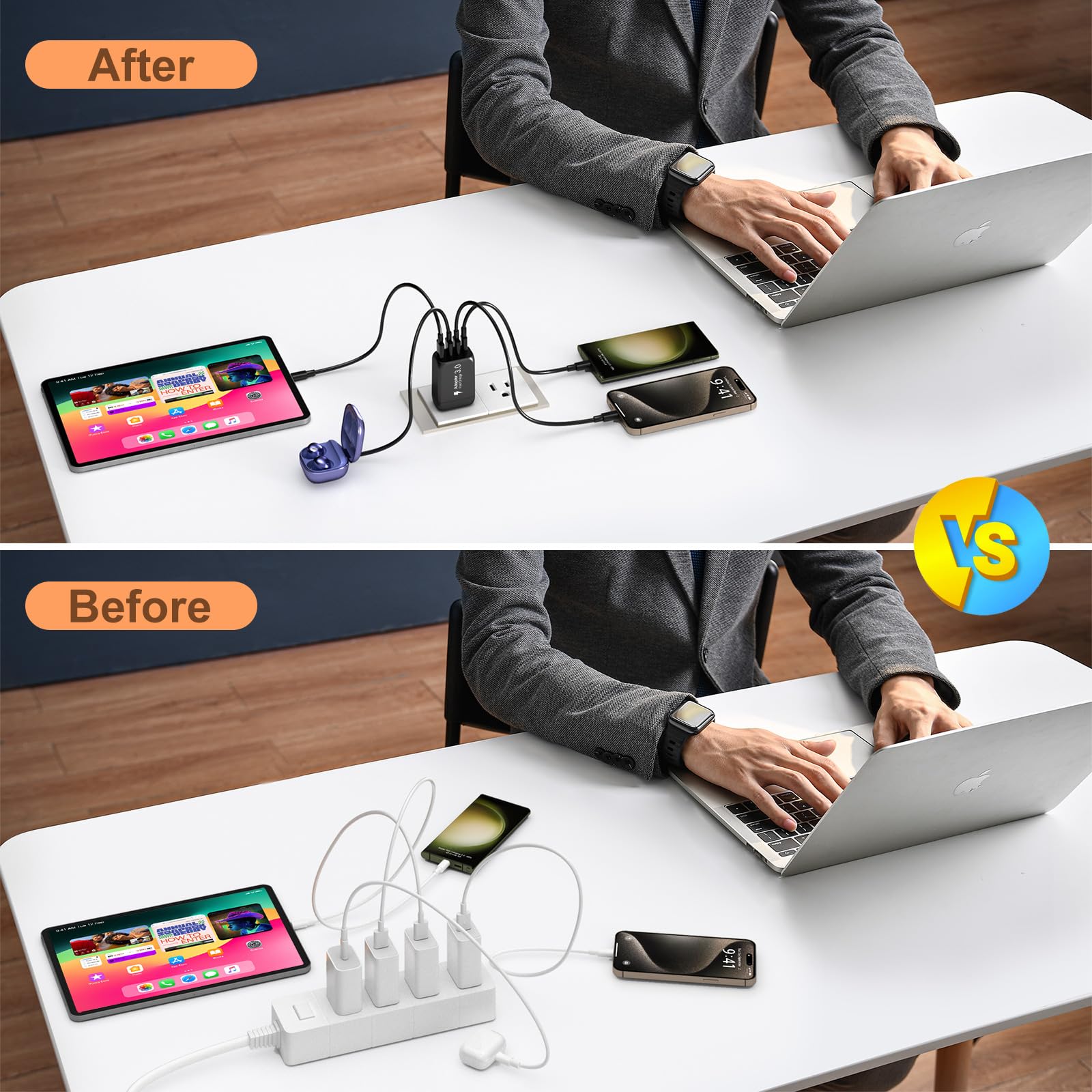 Bangfun 40W 4-Port USB C Fast Charger Block [2 Pack] - PD & QC 3.0 Wall Charger Adapter for iPhone 16/15/14/13/12/11 Pro Max/XR/SE, Samsung Galaxy, iPad, Tablets - Compact Travel Charging Station for Home, Office & Car (Black)