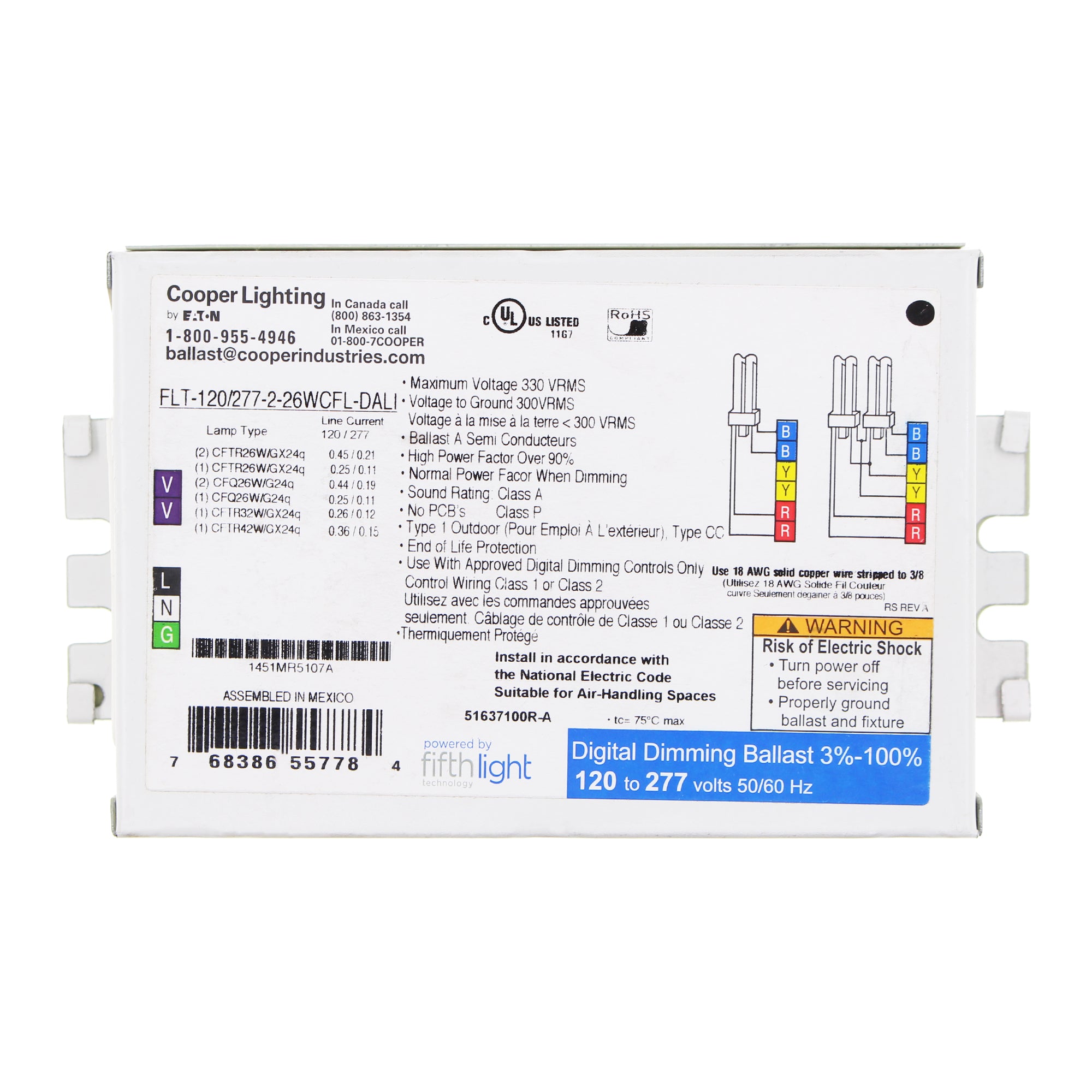 EATON FLT 120/277 2 26WCFL DALI DIMMING BALLAST for 2-Lamp 26W Quad CFL - Perfect for Commercial Lighting & Energy-Efficient Buildings
