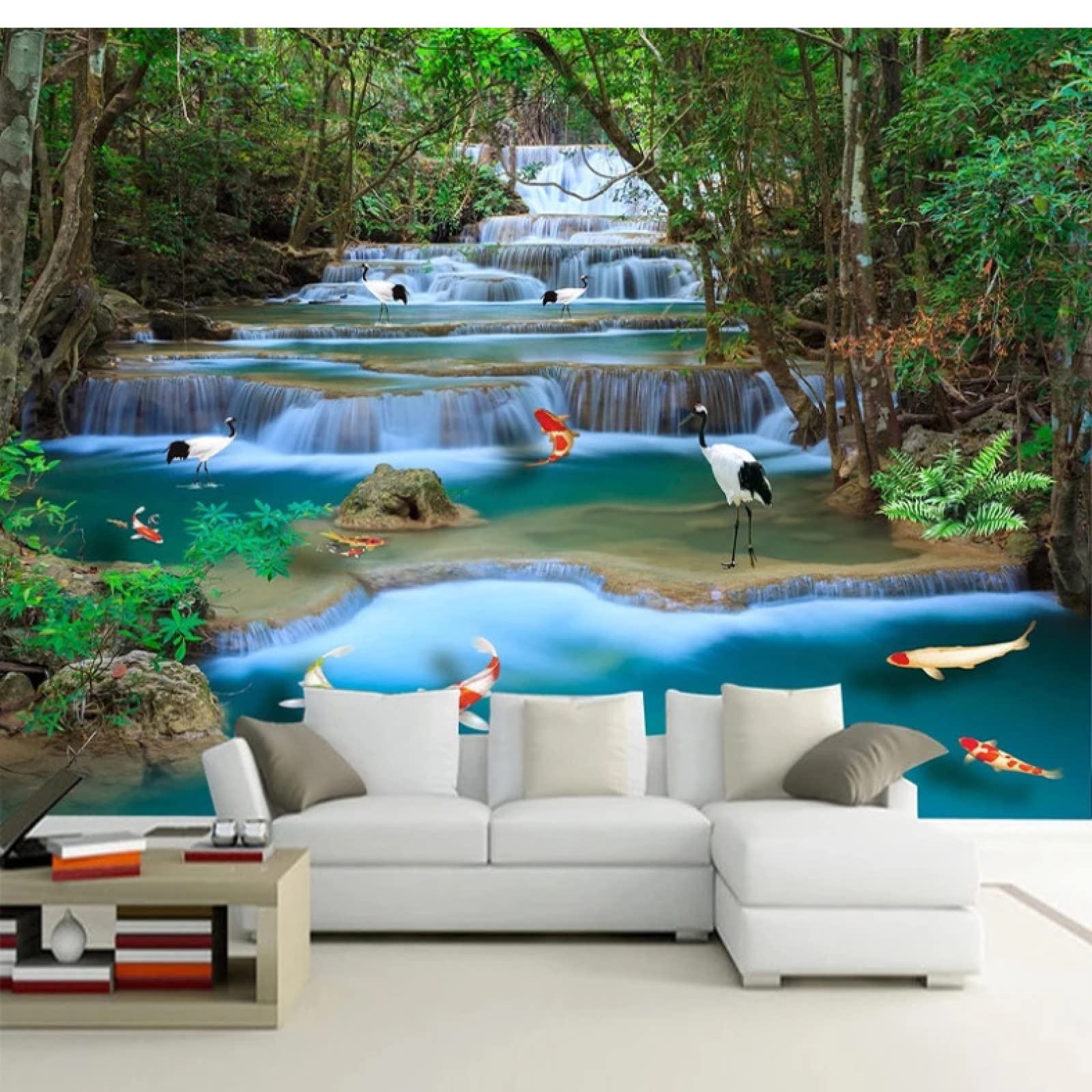 3D Waterfall Forest River Wall Stickers - Peel and Stick Removable Wallpaper Murals for Living Room, TV Background, Home Decor | Perfect for Bedroom, Nursery & Office Wall Art