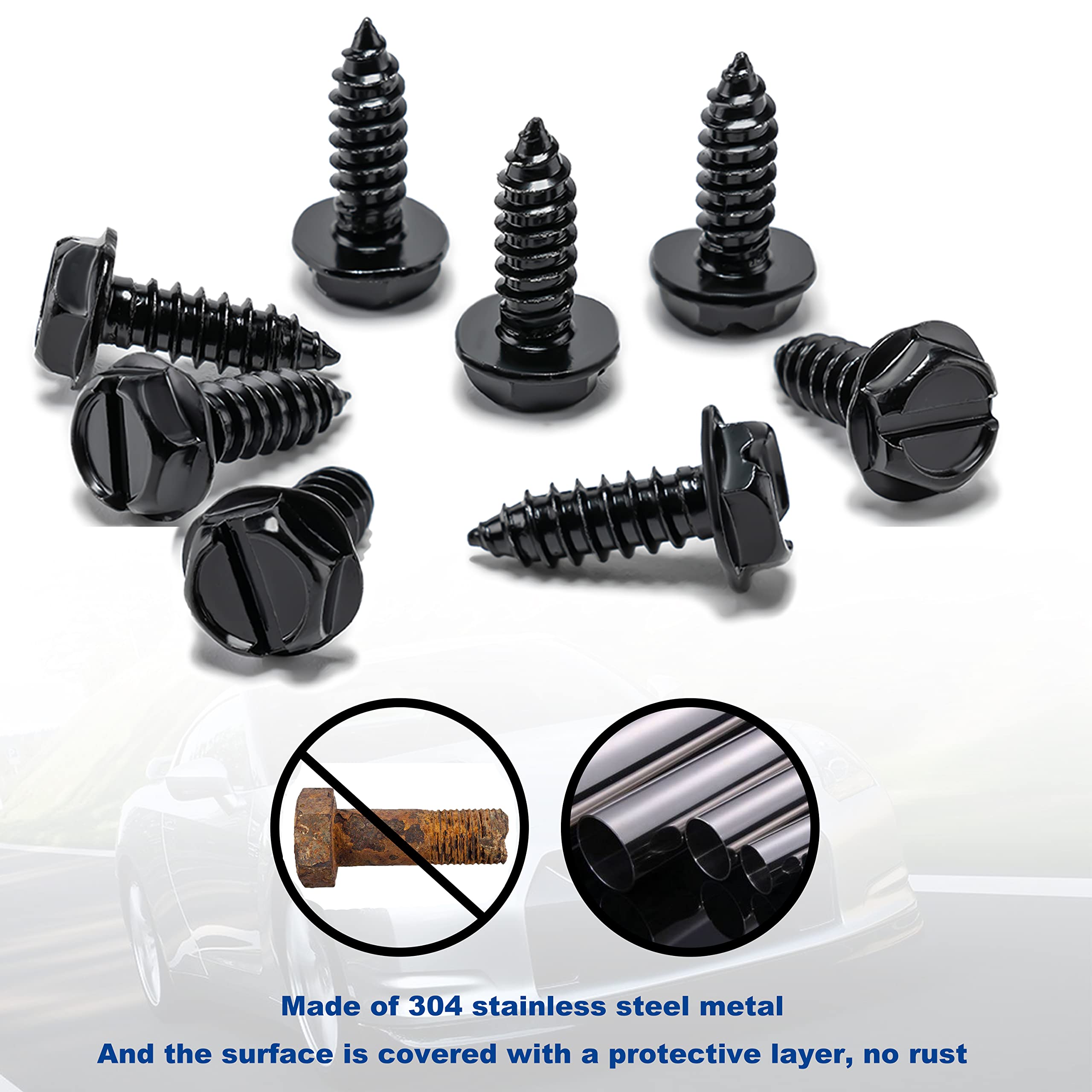 Hoewina 8 Sets Stainless Steel Anti-Theft License Plate Screws - Anti-Rattle & Rust-Proof Bolts for Securing License Plates Frames or Covers - Compatible with Cars, Trucks, SUVs (Black) - Perfect for Parking Lots, Car Shows & Vehicle Security