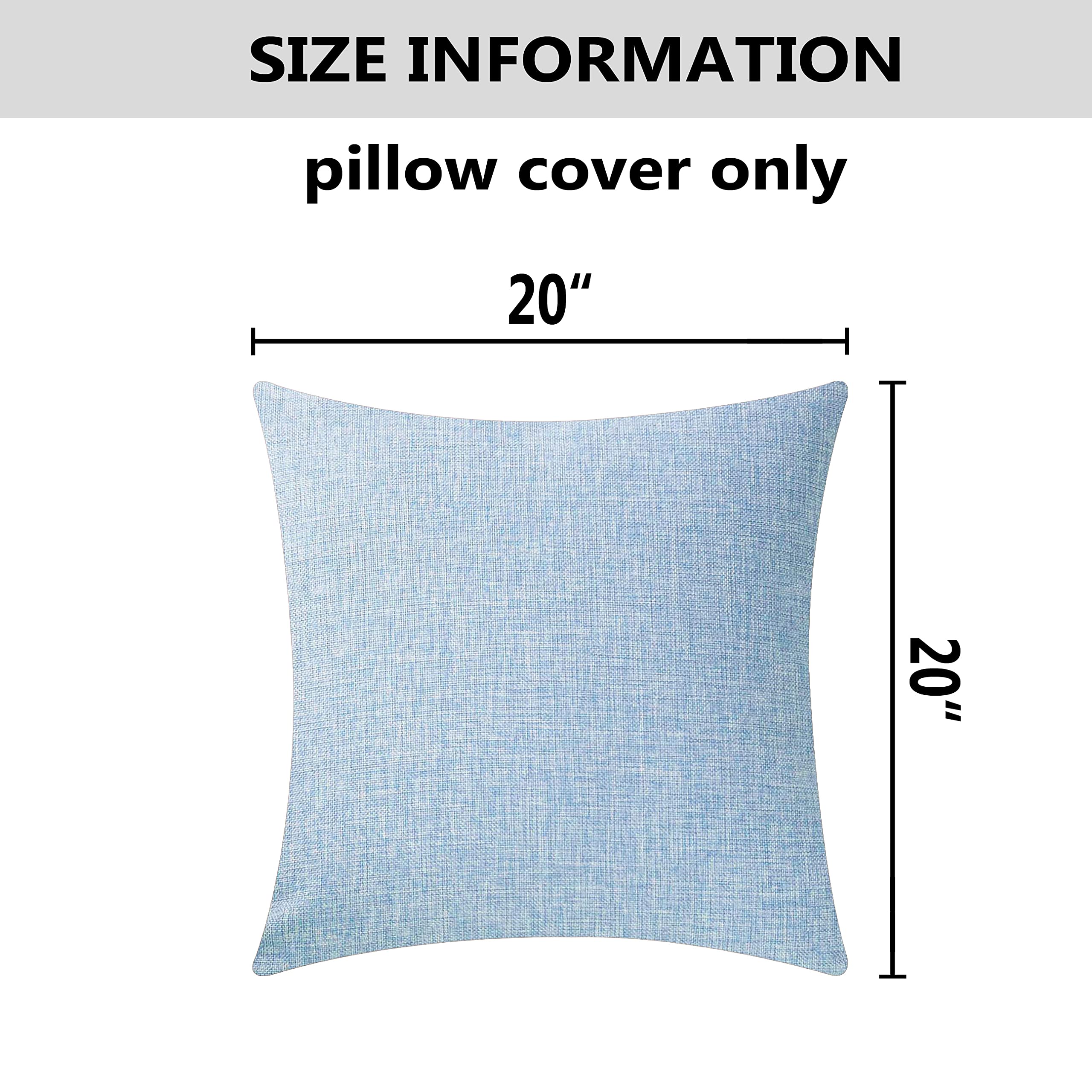 Premium 20x20 Inch Linen Throw Pillow Covers - Soft Decorative Cushion Case for Sofa, Bed & Patio (50cm, Light Blue) - Perfect for Living Room, Bedroom & Outdoor Decor