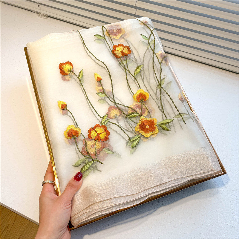 Embroidered Floral Mulberry Silk Scarf for Women - Luxury Shawl Wrap for Evening Parties, Weddings & Special Occasions