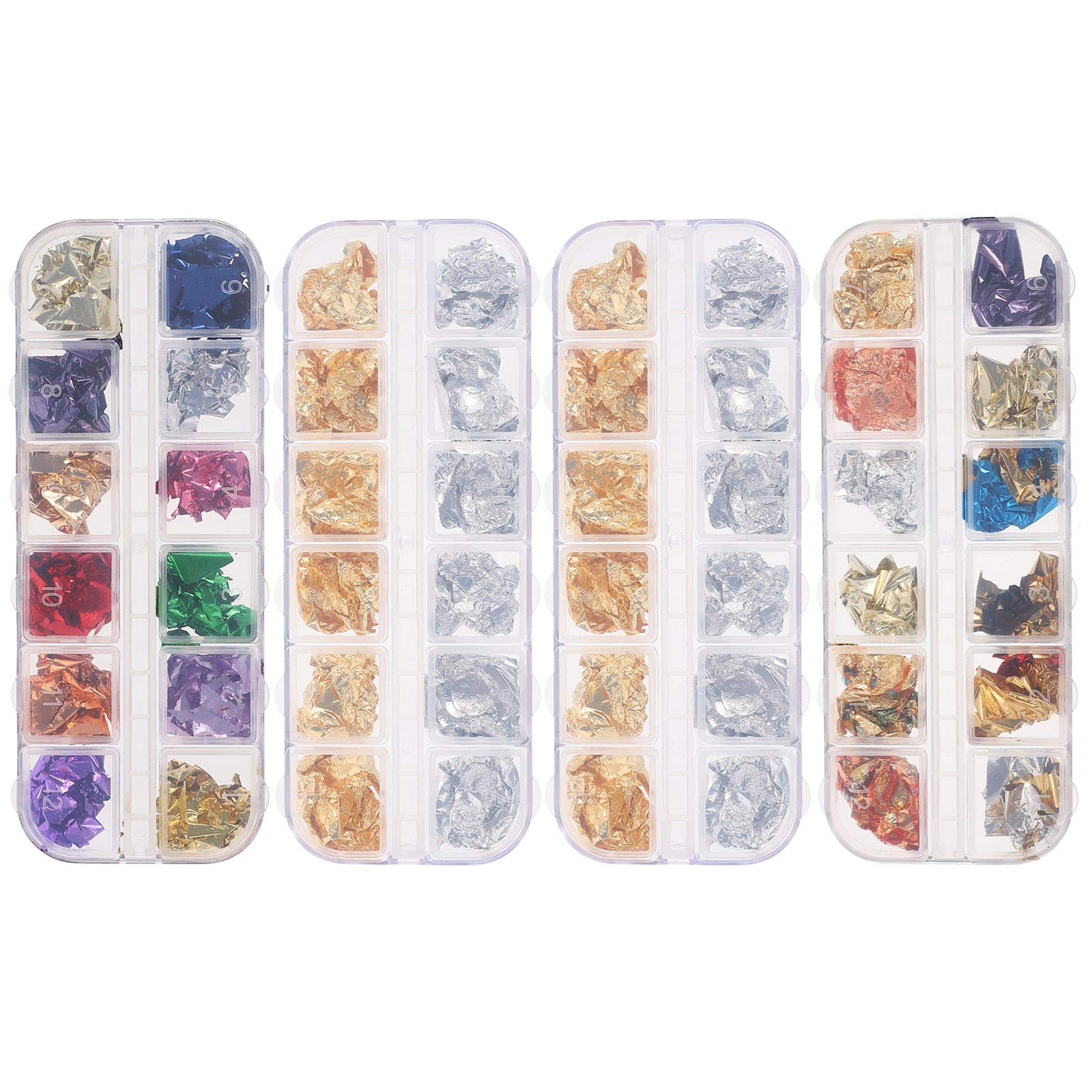 4 Boxes DIY Nail Art Foil Decorations - Metallic Glitter Sequins for Manicure & Nail Art Design - Perfect for Home Salon, Parties, and Special Occasions