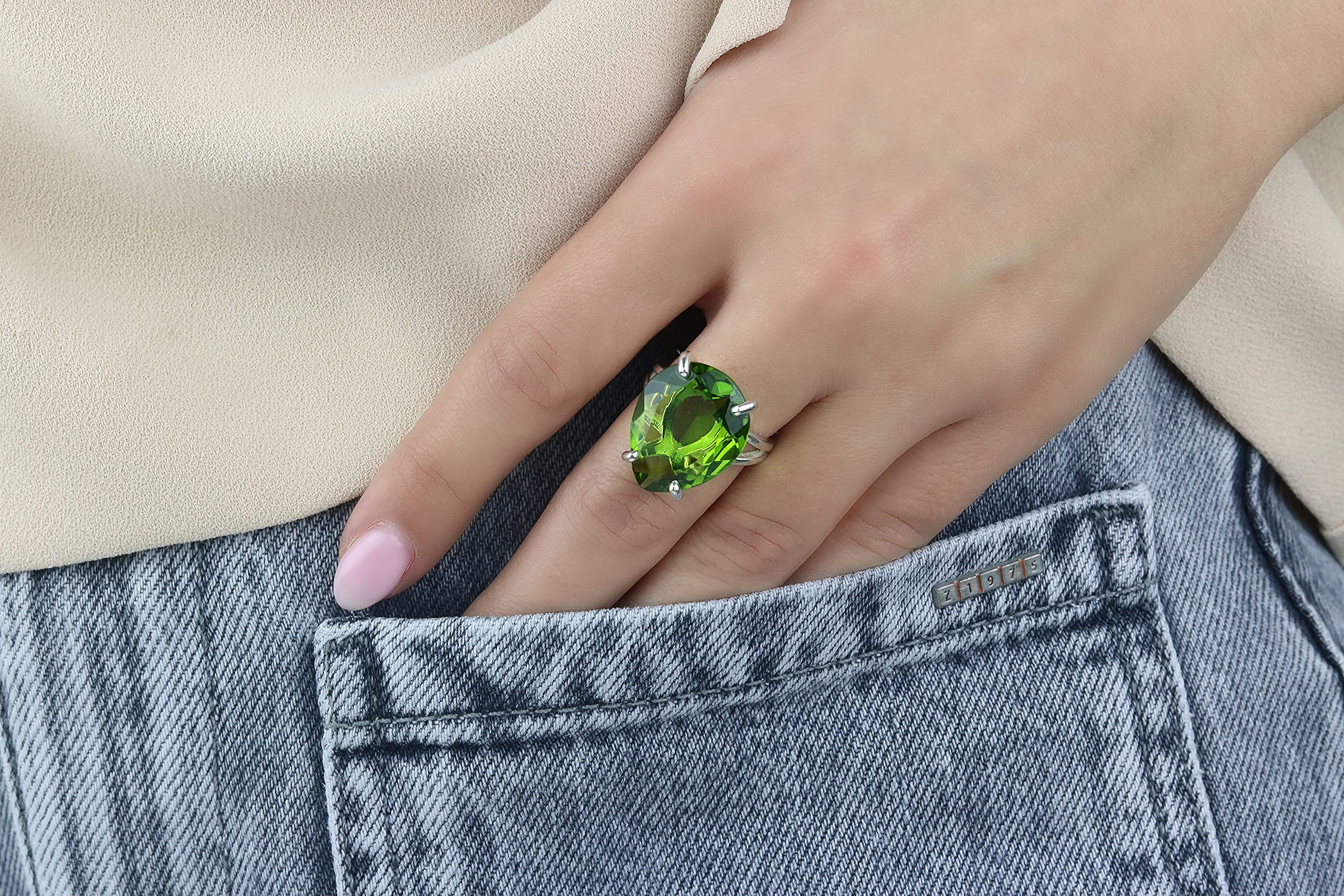 Anemone Jewelry Pear Peridot Ring for Women - Vintage Sterling Silver Statement Ring - Customizable Birthstone Jewelry with Engraving - Perfect Gift for Her, Birthday, Anniversary & Special Occasions