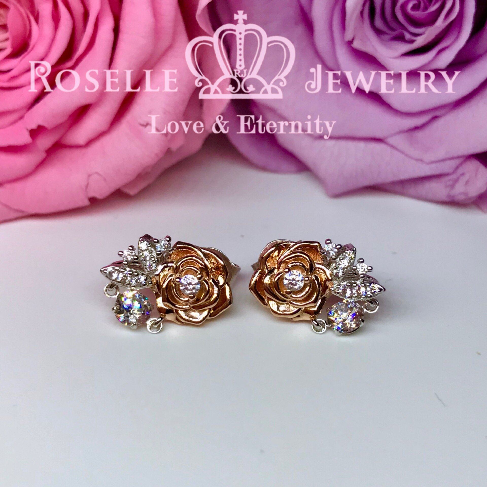 Rose Floral Dancing Stone Stud Earrings for Women | Elegant Dainty Flower Jewelry Gift for Her | Perfect for Weddings, Parties & Everyday Wear
