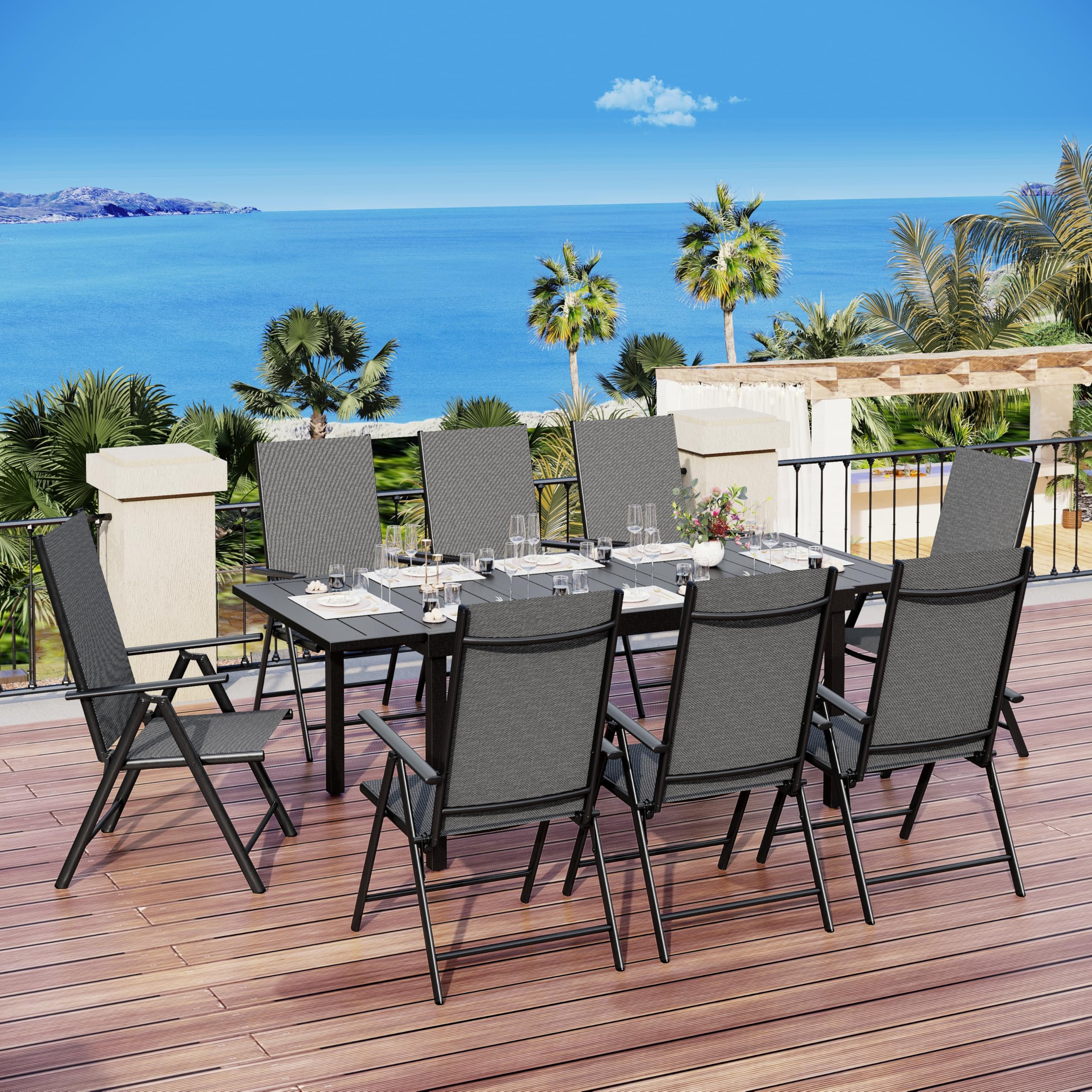 MFSTUDIO 6-Pack Black Adjustable Folding Patio Chairs - Portable Outdoor Dining Chairs with 7-Level Sling Back Support for Backyard, Lawn, Garden, Camping & Picnics