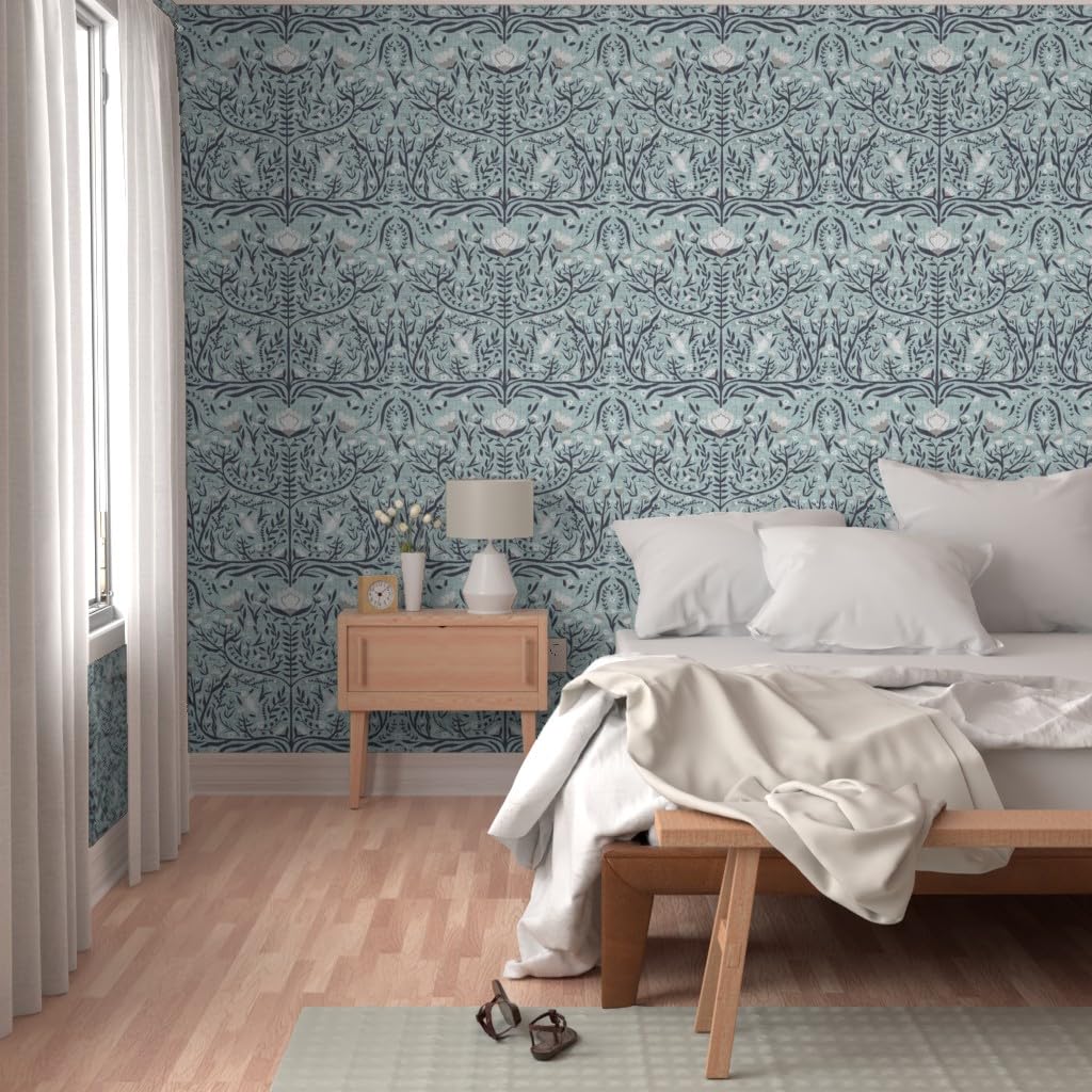 Peel & Stick Wallpaper 12ft x 2ft - Folk Art Nursery Bees Bird Flowers Gender Neutral Removable Wallpaper for Kids Room, Nursery, Playroom & Home Decor | Easy DIY Installation