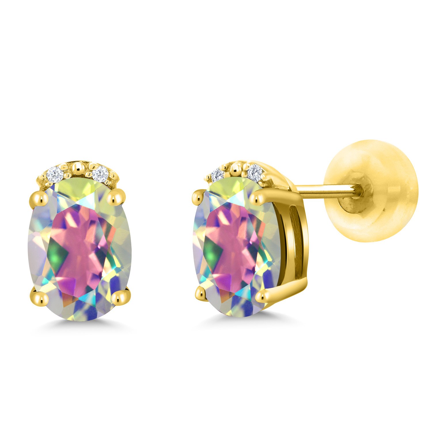 7X5MM Oval Gemstone & Diamond Earrings in 10K Gold | Birthstone Jewelry for Women, Mom, Wife | Elegant Gift for Birthday, Anniversary, Mother's Day | Fine Jewelry for Everyday Wear & Special Occasions