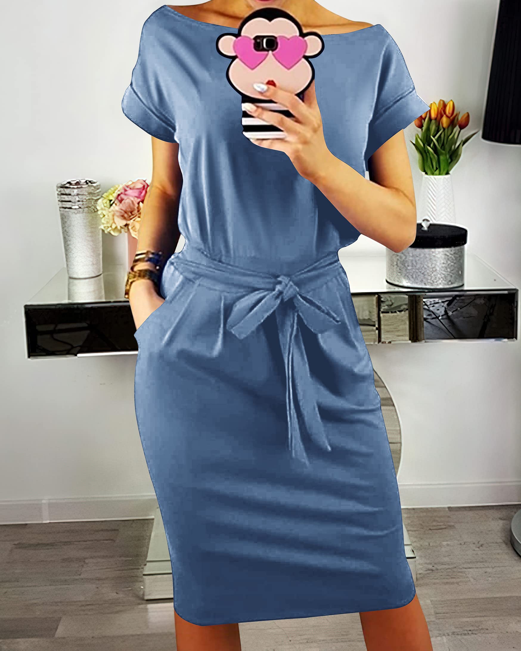 PRETTYGARDEN Women's Summer Striped T-Shirt Dress with Tie Waist & Pockets - Casual Office Wear, Beach Cover Up, Vacation Outfit