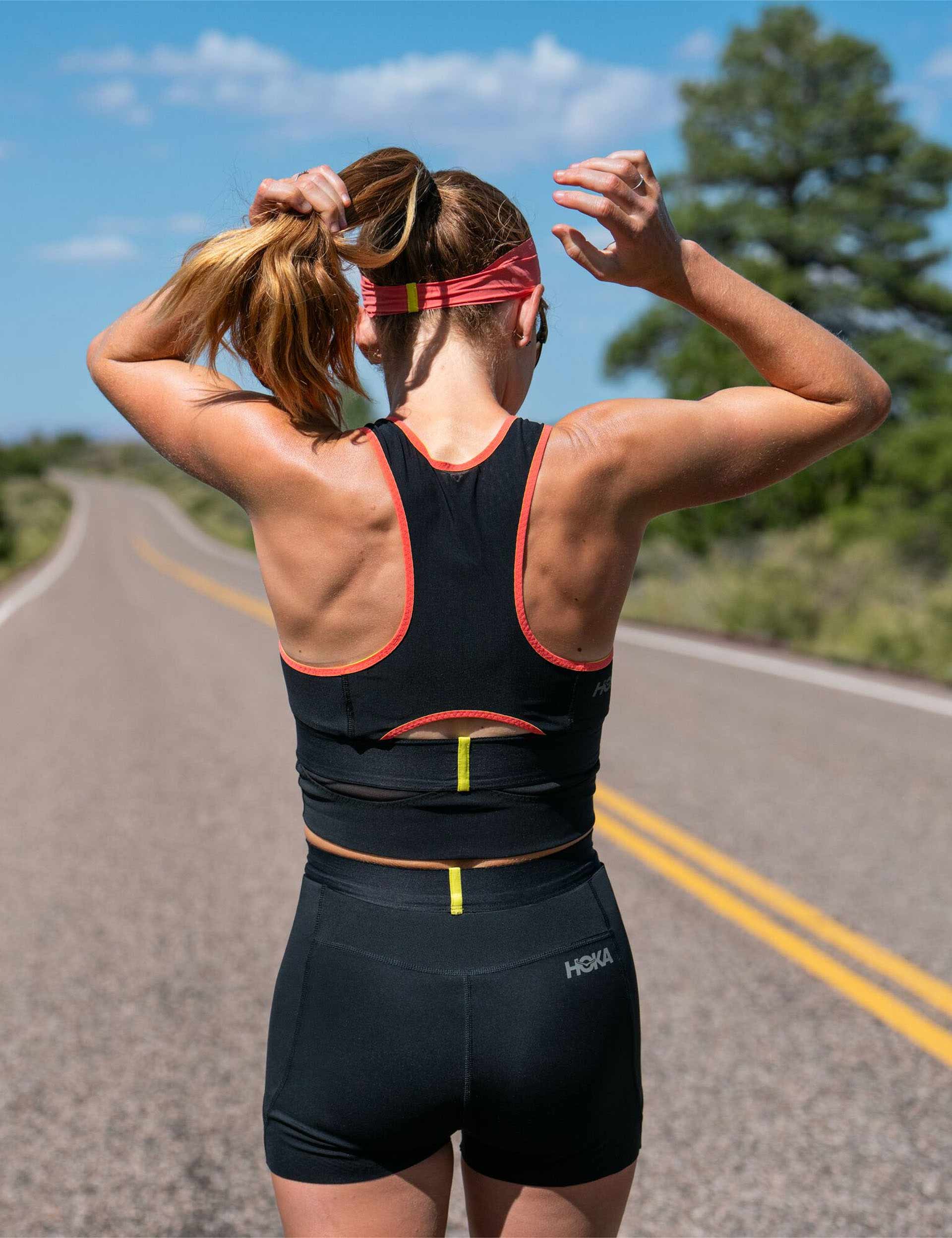 Race Day Sports Bra - High Support Black Workout Bra for Running, Yoga & Gym