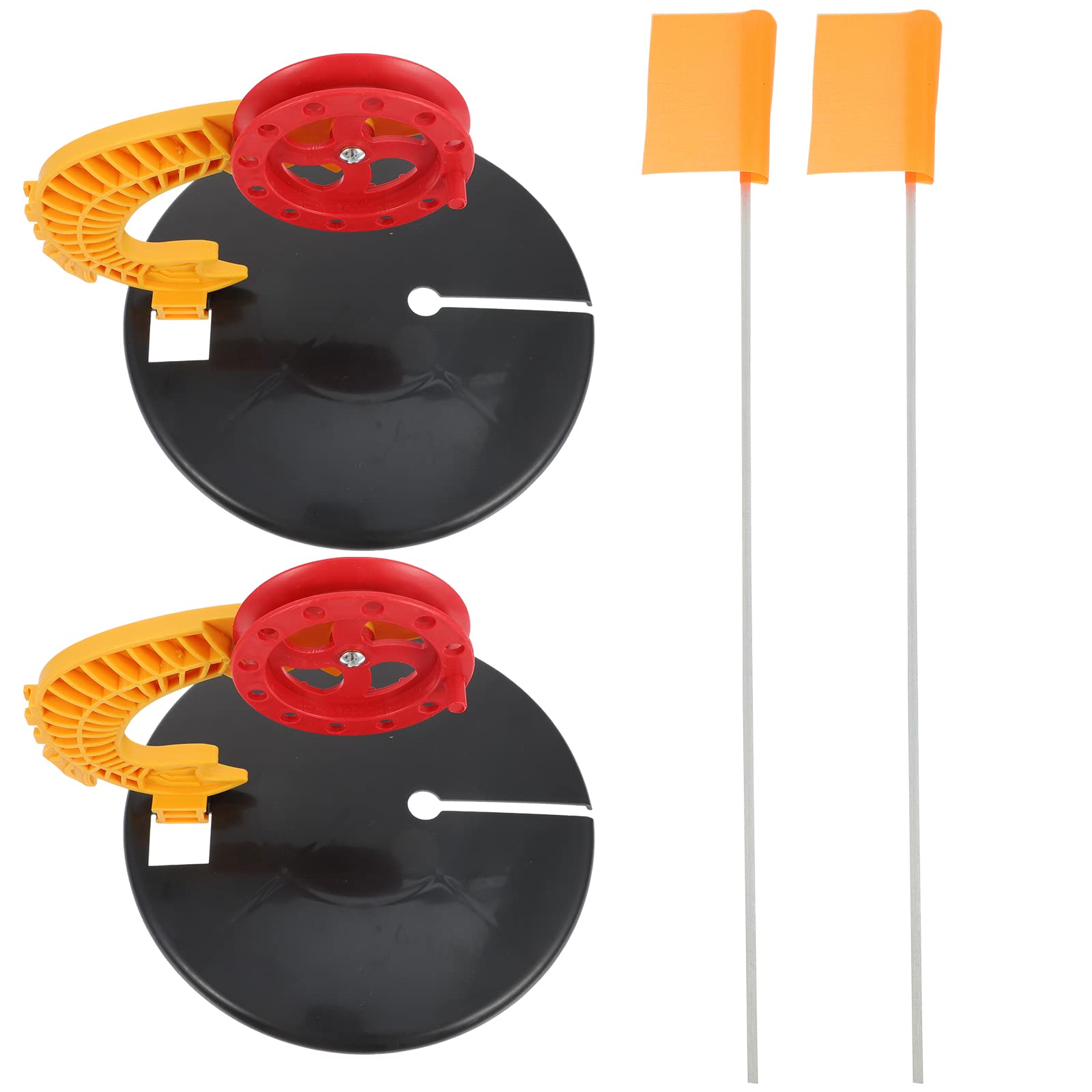 LUOZZY 2-Pack Orange Ice Fishing Tip-Up Flags with Poles - Winter Ice Fishing Markers for Tip-Up Rods - Durable Outdoor Fishing Gear for Ice Fishing Enthusiasts (Great for Lake & Pond Ice Fishing)