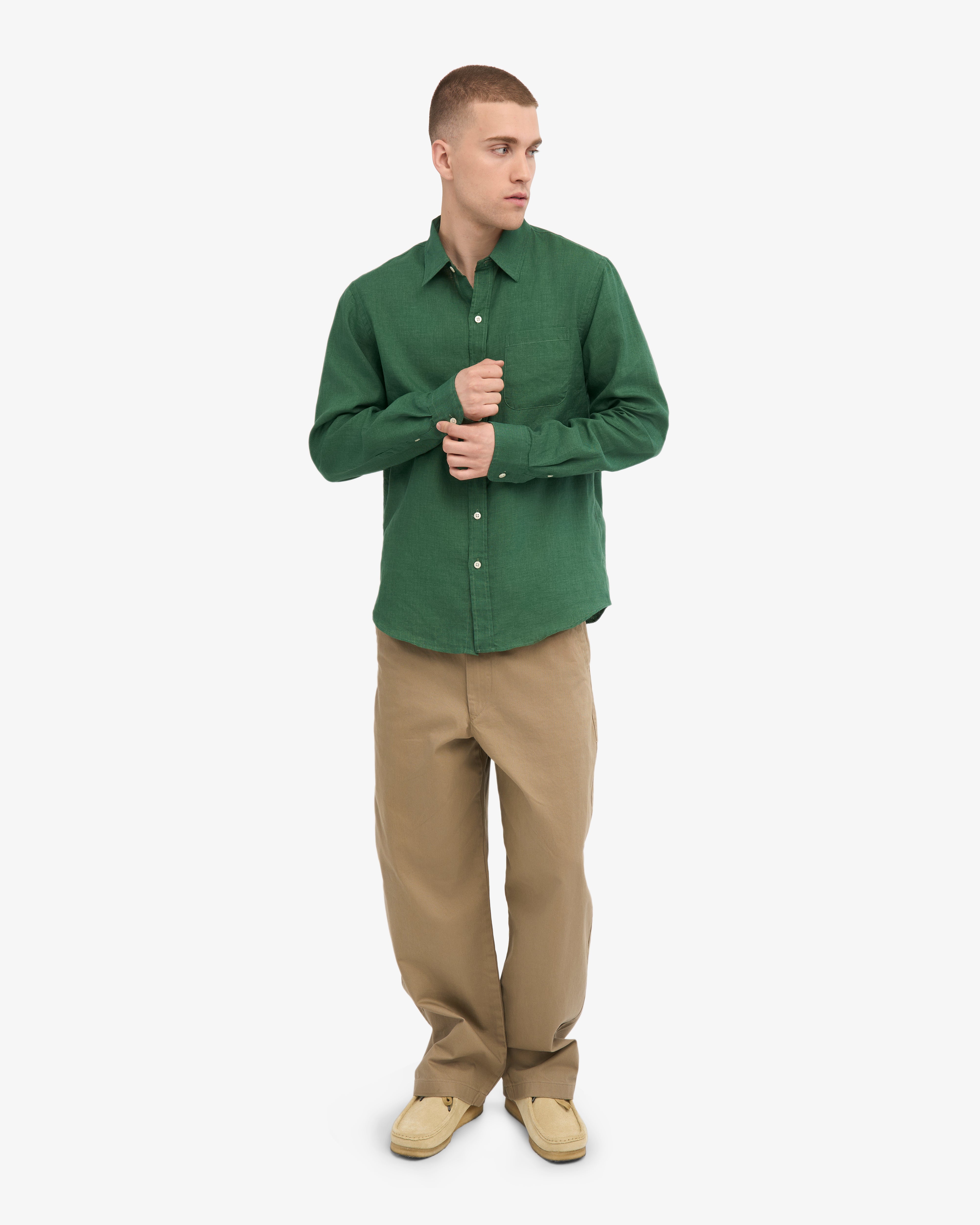 Premium Linen Shirt for Men - Emerald Green - Breathable & Comfortable Summer Casual Wear - Perfect for Beach, Travel & Outdoor Activities
