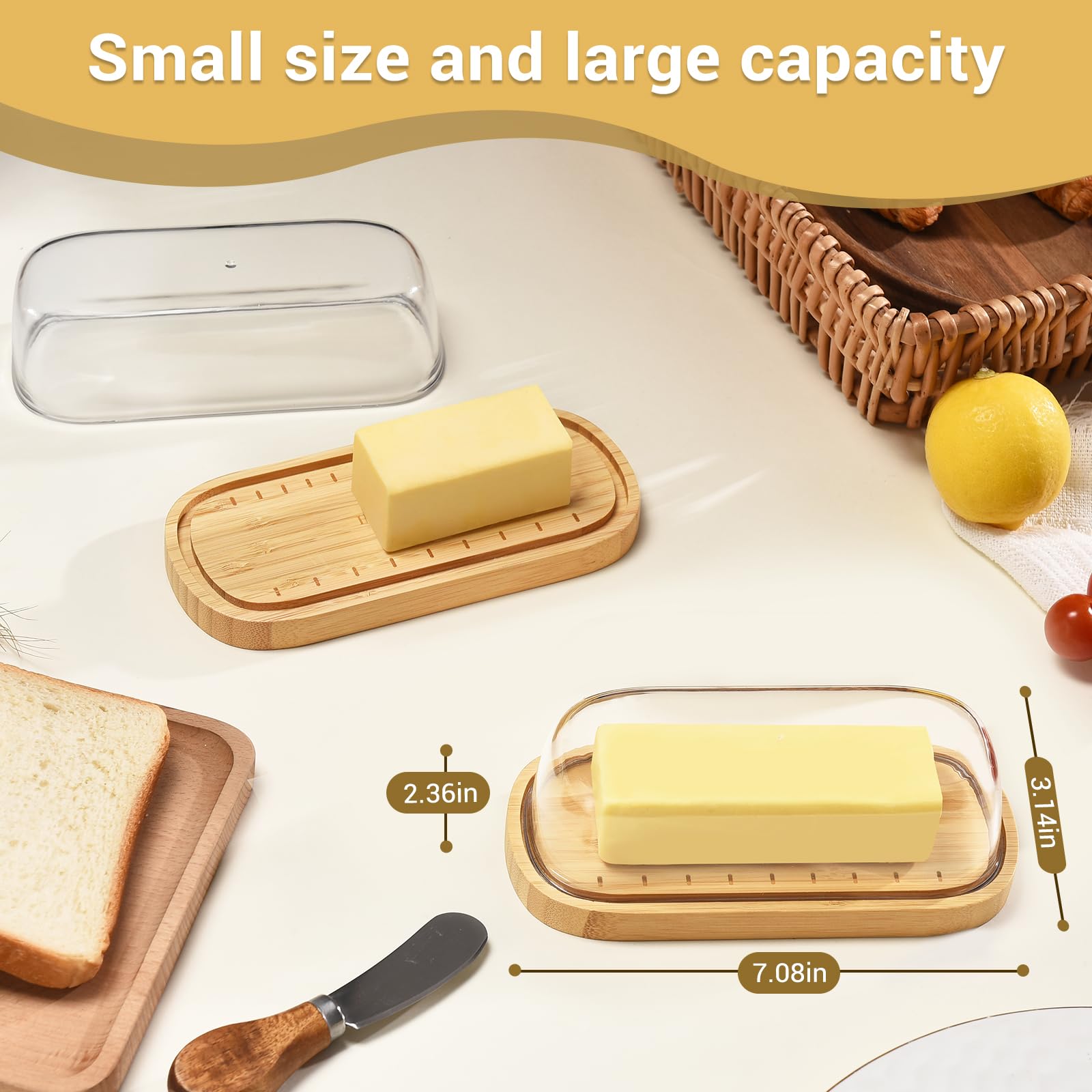 Bamboo Butter Dish with Lid - Eco-Friendly Butter Holder & Container for East & West Coast Butter - Dishwasher Safe - Perfect for Kitchen, Dining Table & Breakfast Spreads