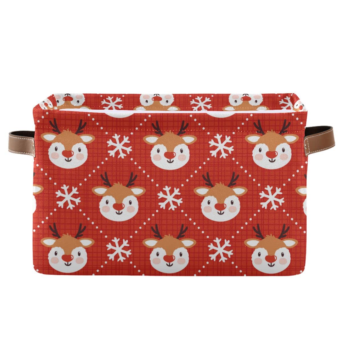 Christmas Deer Rectangular Storage Bin - Canvas Square Basket with Handles for Home Organization, Office Supplies, Nursery & Kids Toys Storage - Perfect for Books, Closet Organization, Laundry Room & Gift Baskets - Holiday Home Decor & Practical Storage Solution